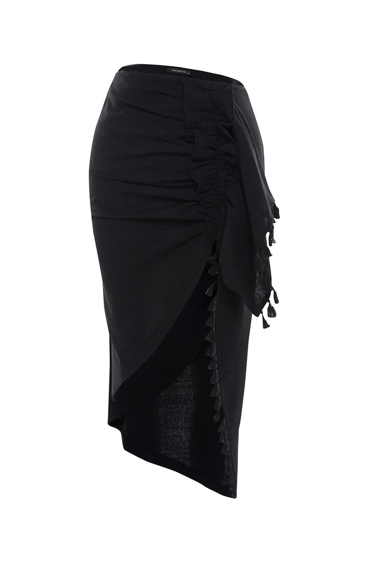 Black Ruffle Hem Maxi Skirt, Black, large image number 6