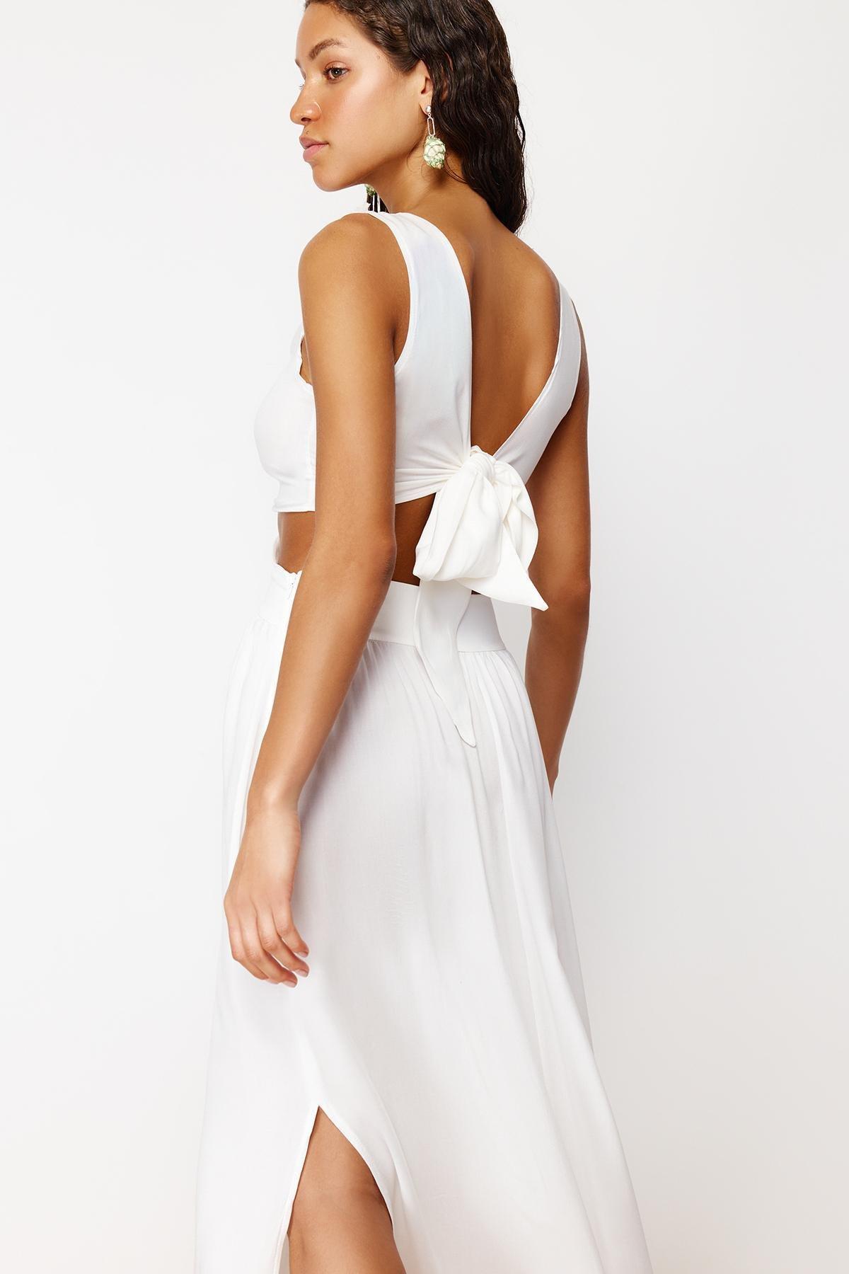 White Maxi Knitted Tassels Beach Dress, , large image number 1