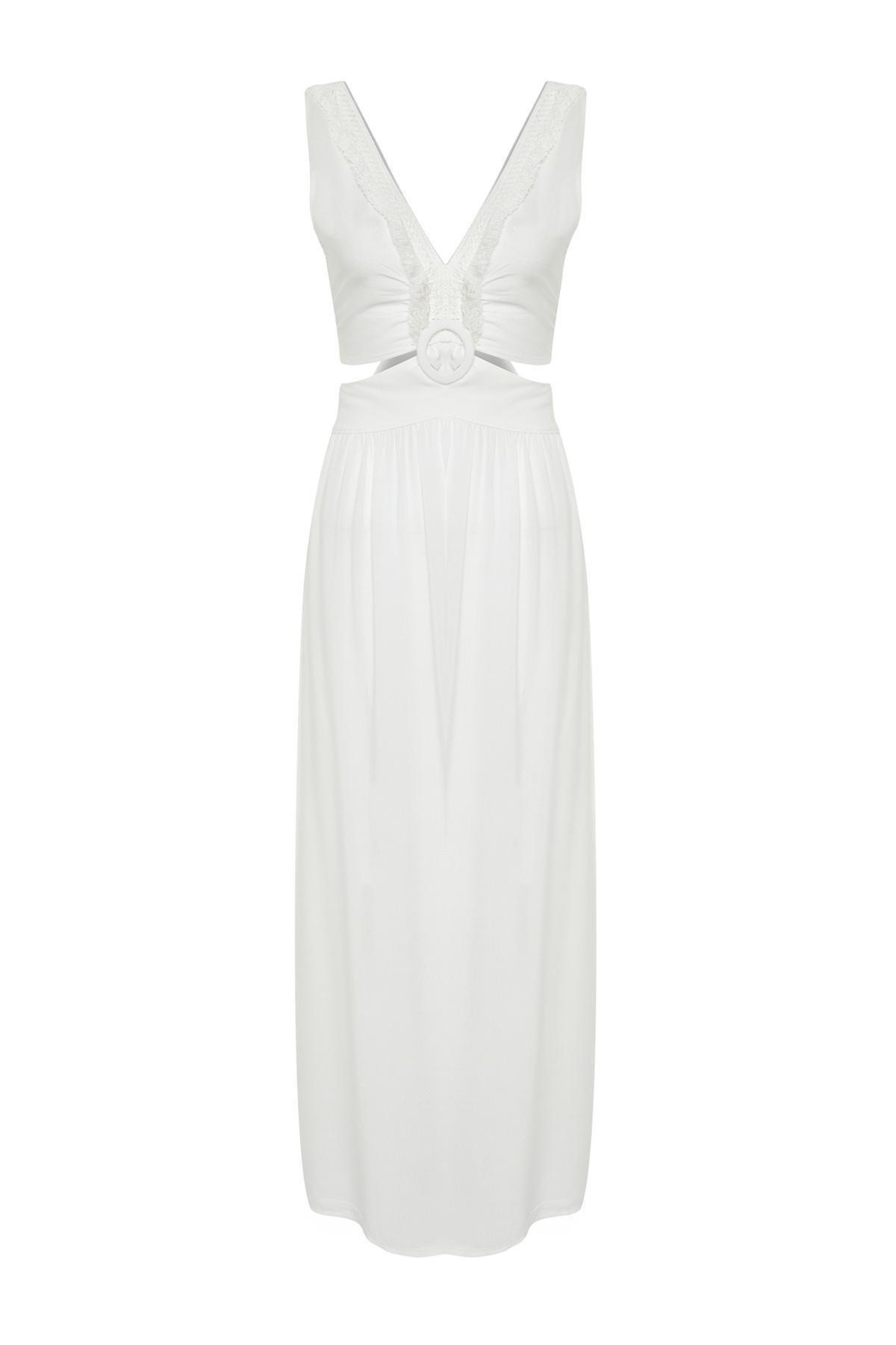 White Maxi Knitted Tassels Beach Dress, , large image number 5