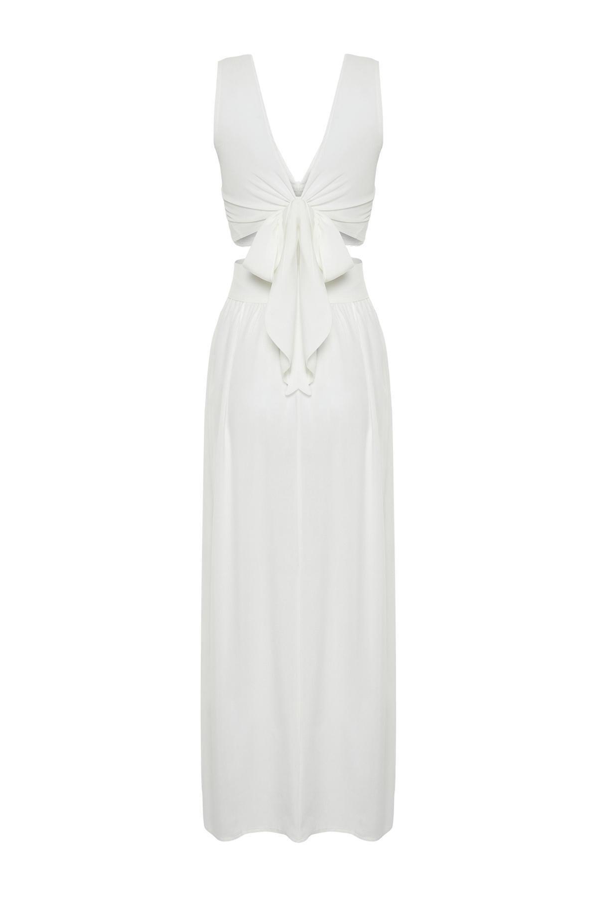White Maxi Knitted Tassels Beach Dress, , large image number 7