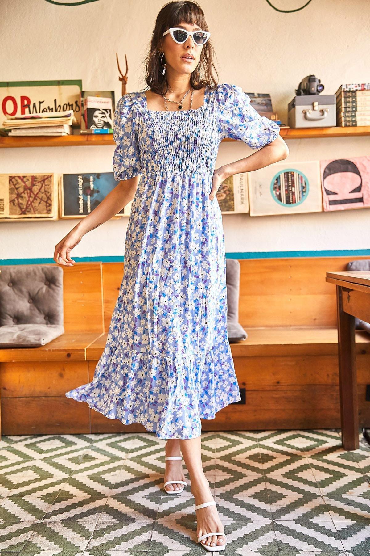 Blue Floral Woven Dress, , large image number 2