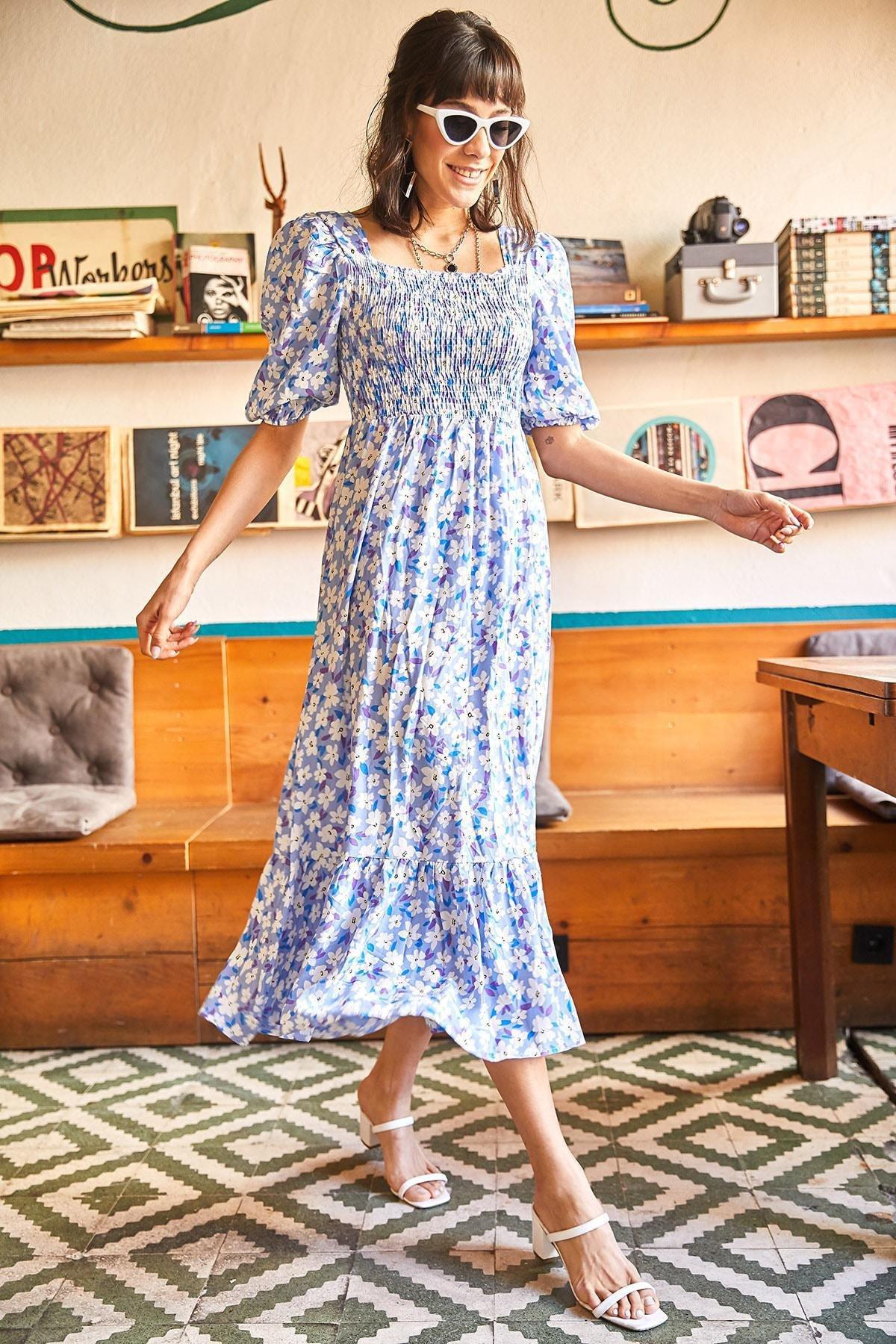 Blue Floral Woven Dress, , large image number 3