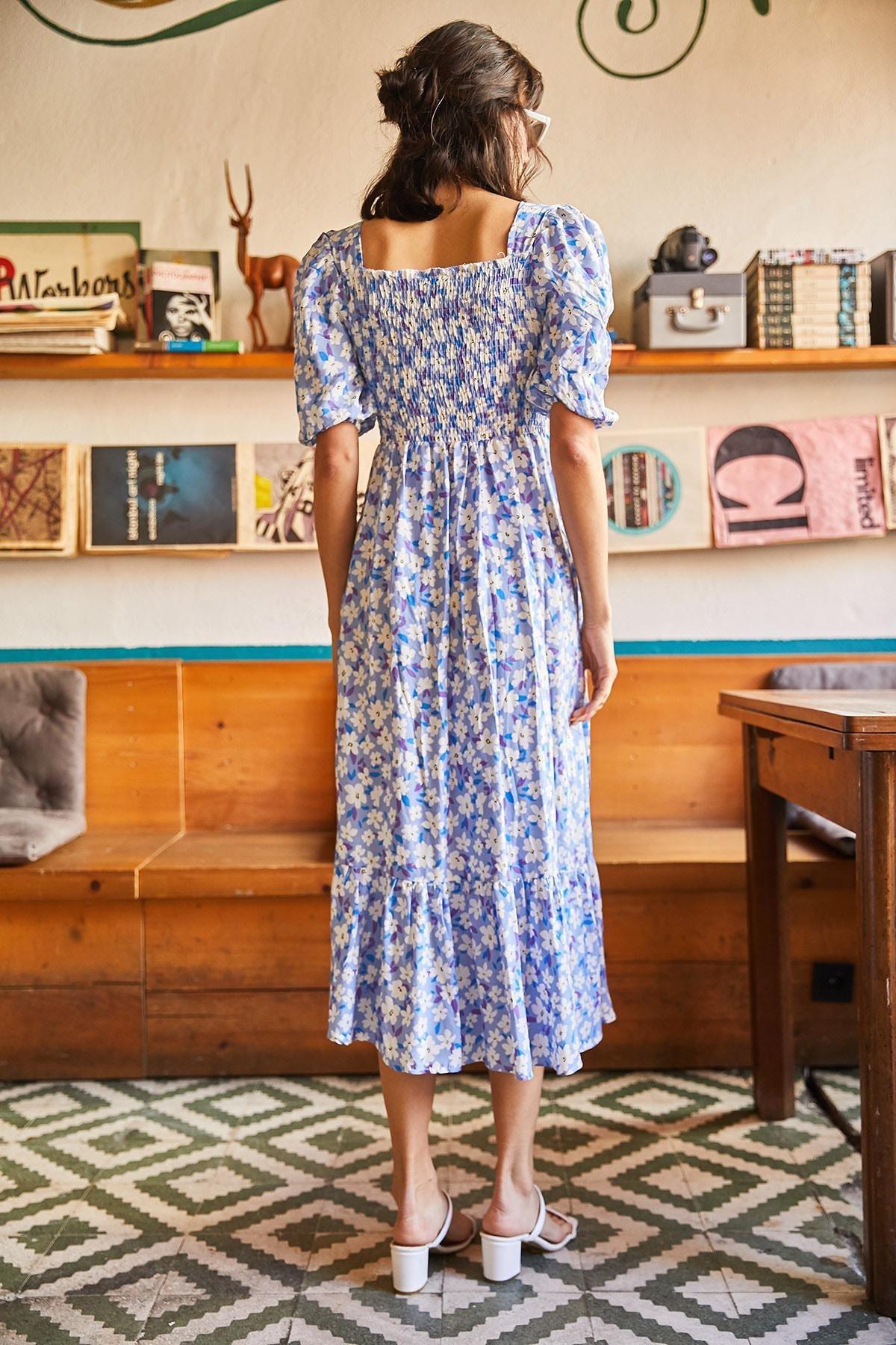 Blue Floral Woven Dress, , large image number 4