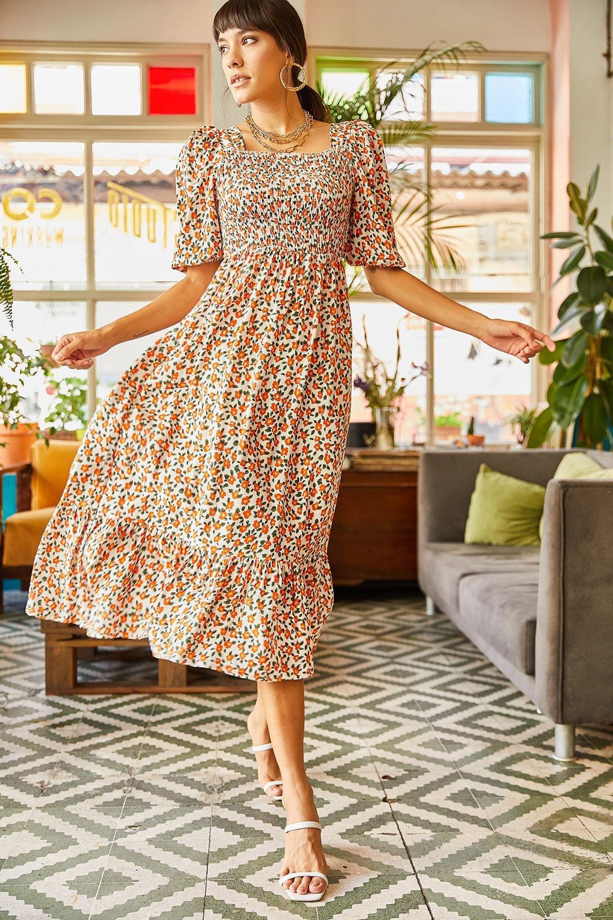 White Floral Woven Dress, , large image number 0