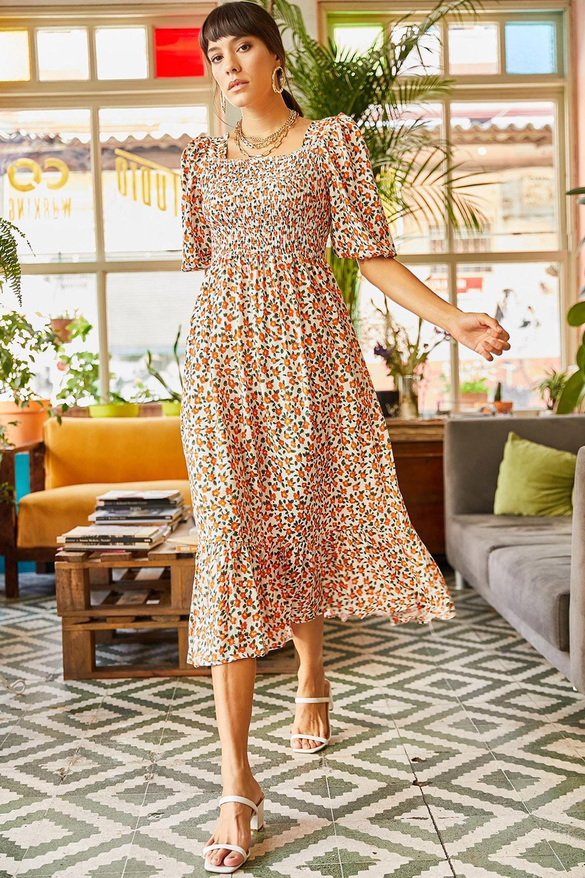 White Floral Woven Dress, , large image number 1