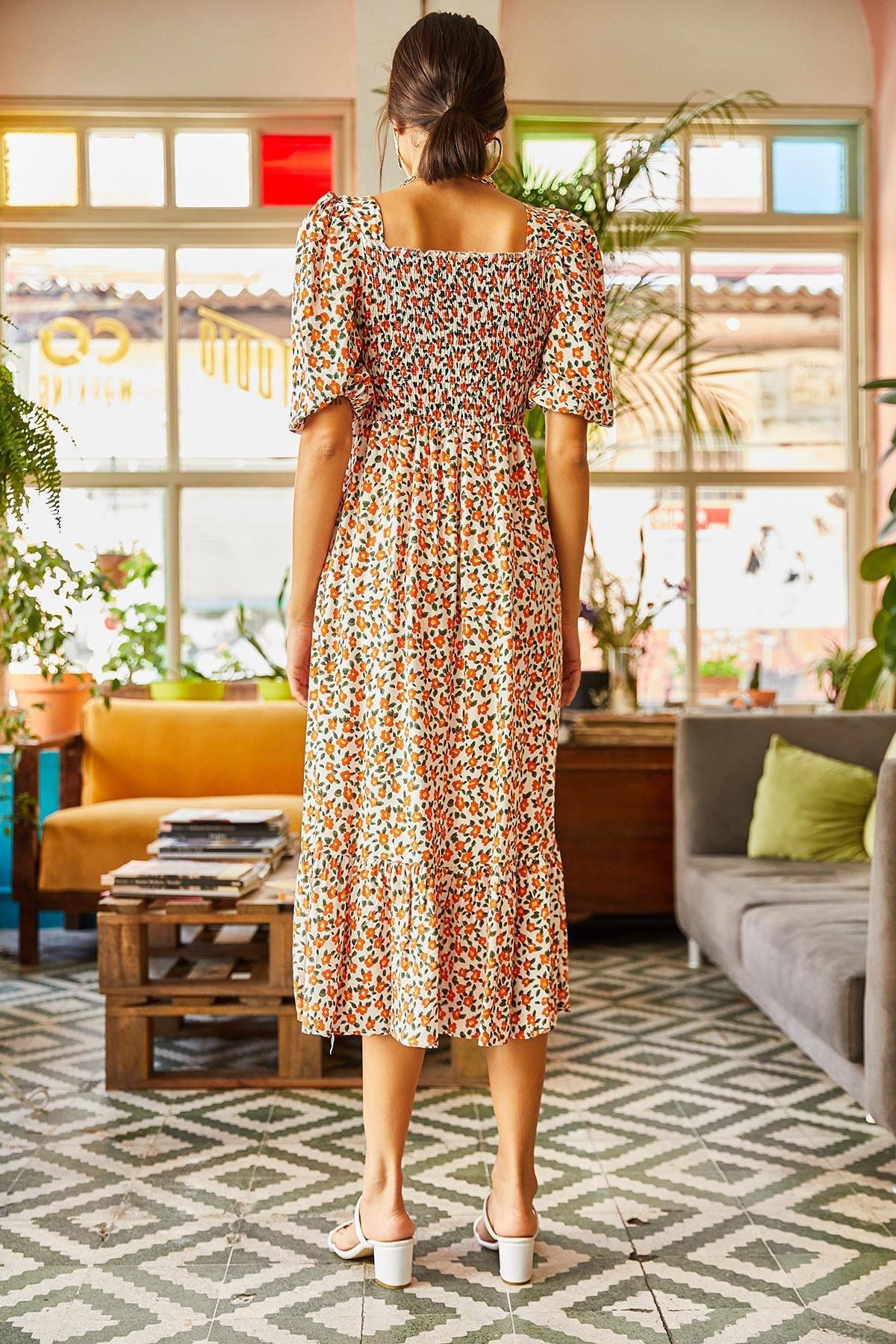 White Floral Woven Dress, , large image number 4
