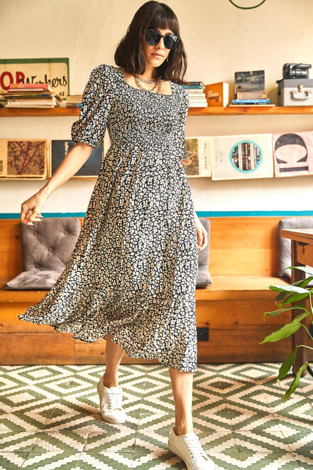 Black Loose Woven Dress, Black Daisy, large image number 0