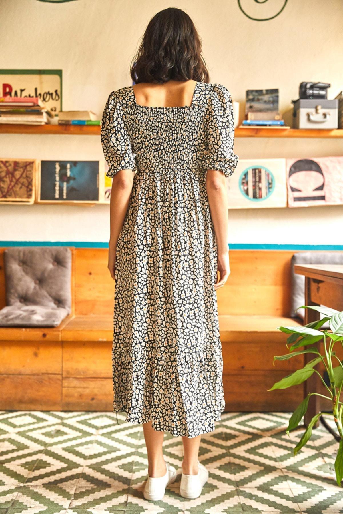Black Loose Woven Dress, Black Daisy, large image number 2