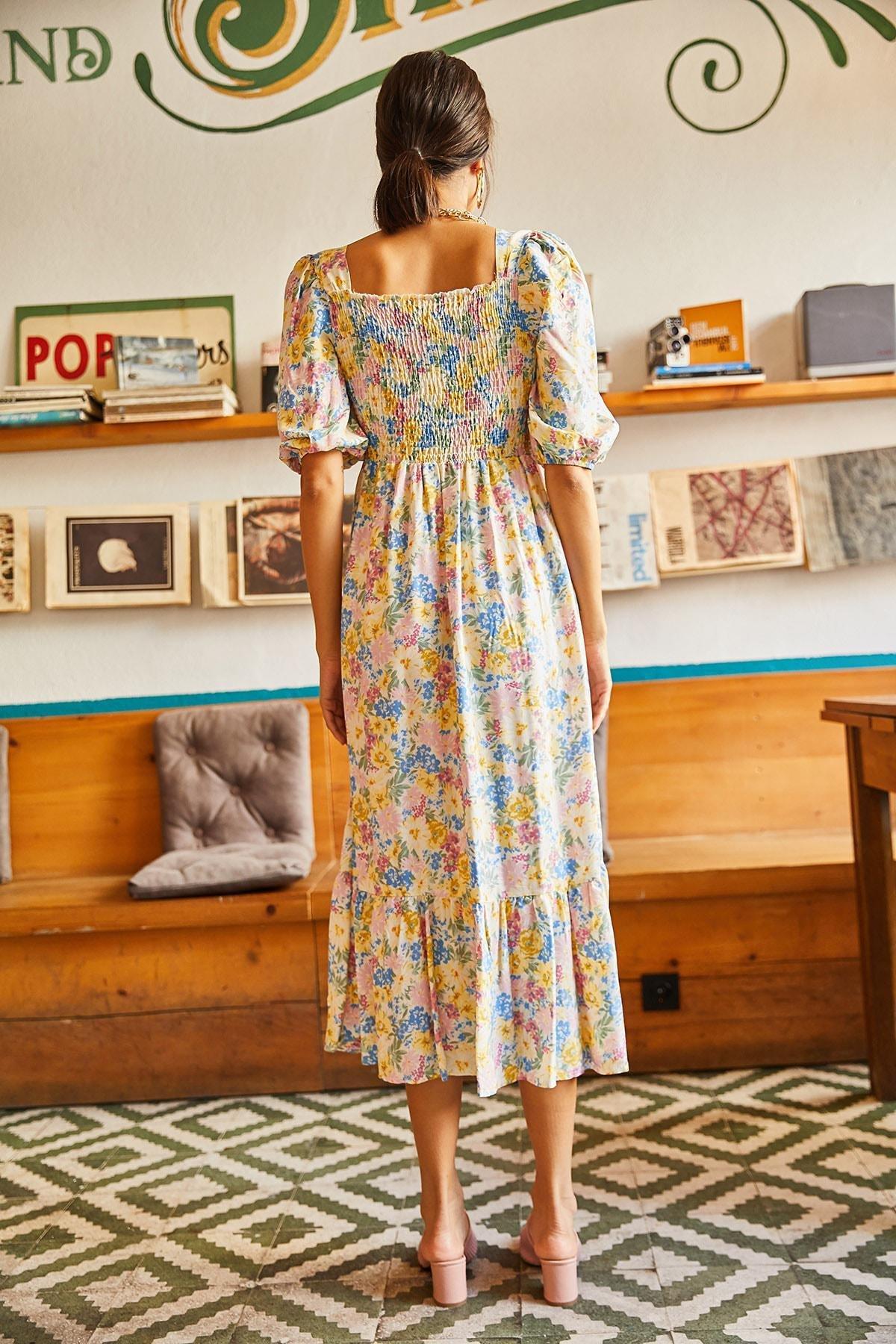 Multicolour Floral Woven Dress, Yellow Blue, large image number 4