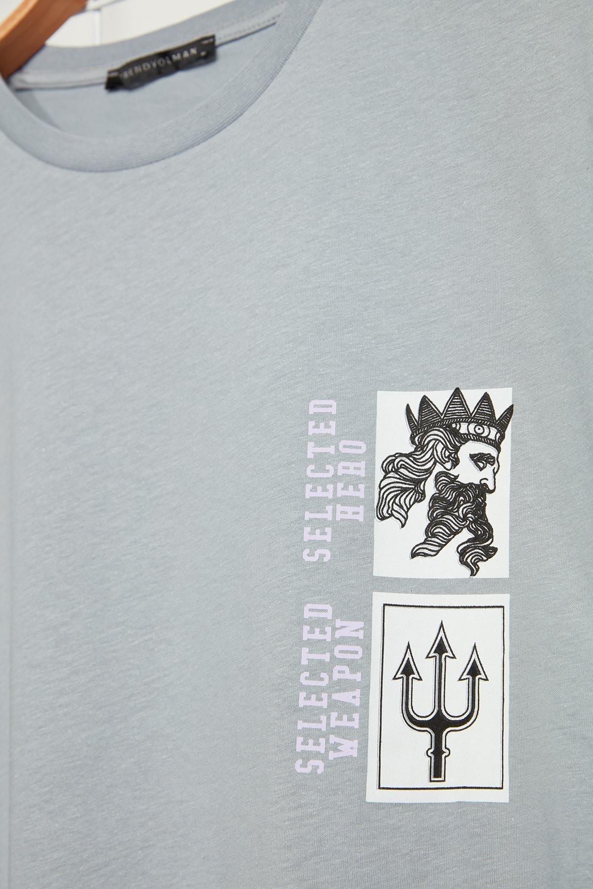 Gray Short Sleeve Artistic Print T-Shirt, , large image number 2