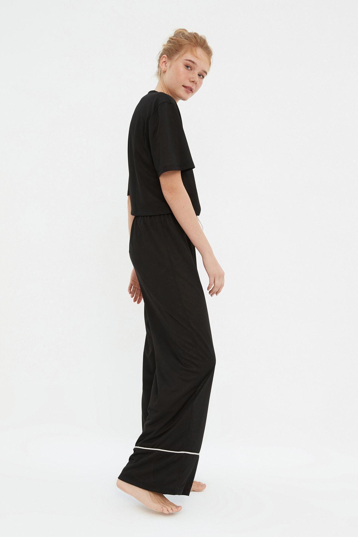 Black Printed Mid Waist Pajama Set, , large image number 1