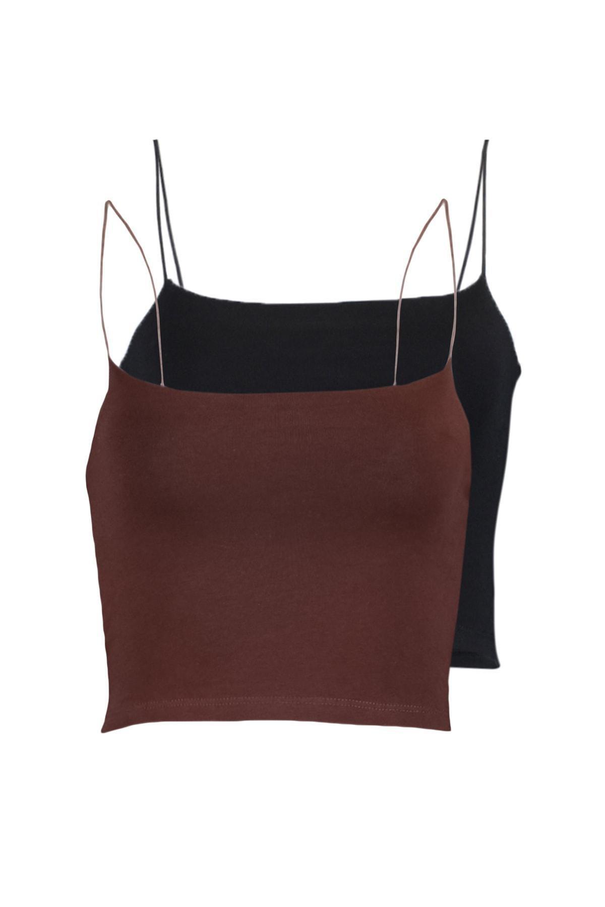 Multicolour Cotton Spaghetti Straps Crop, Set Of 2, , large image number 1