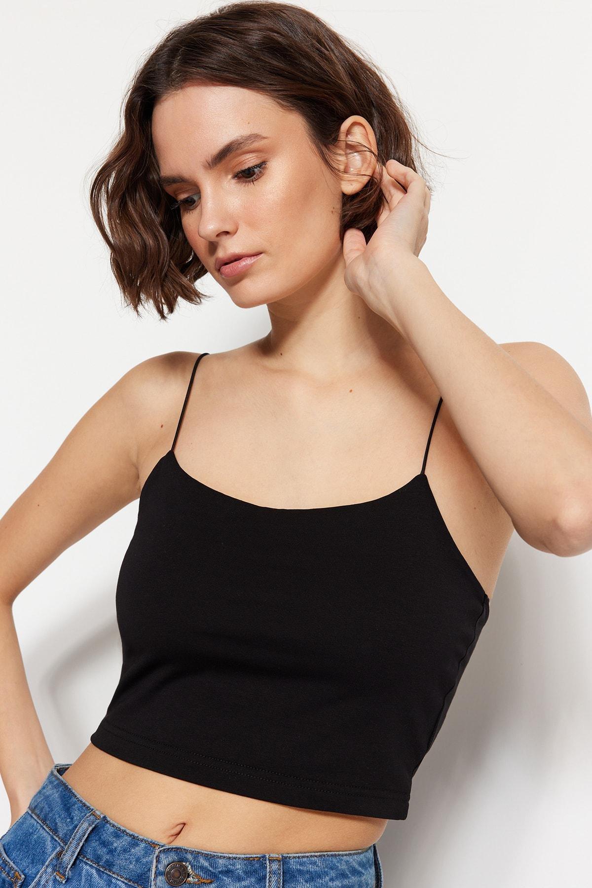 Multicolour Cotton Spaghetti Straps Crop, Set Of 3, Black, large image number 6