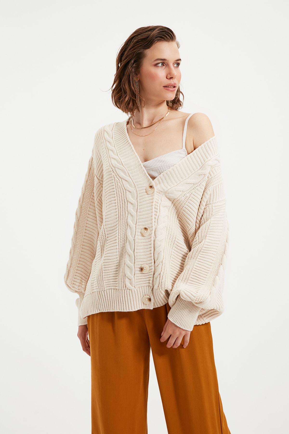 Beige V Neck Cardigan, , large image number 1