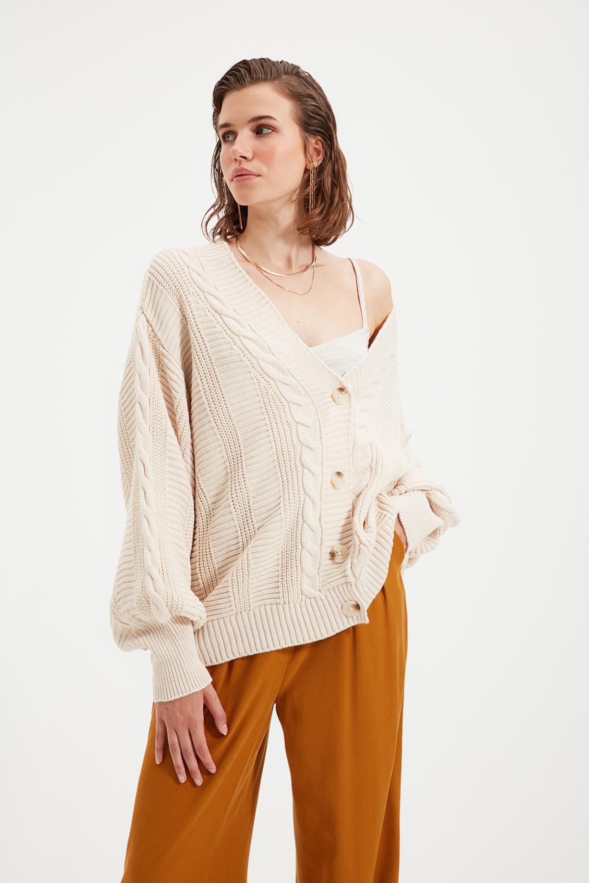 Beige V Neck Cardigan, , large image number 2
