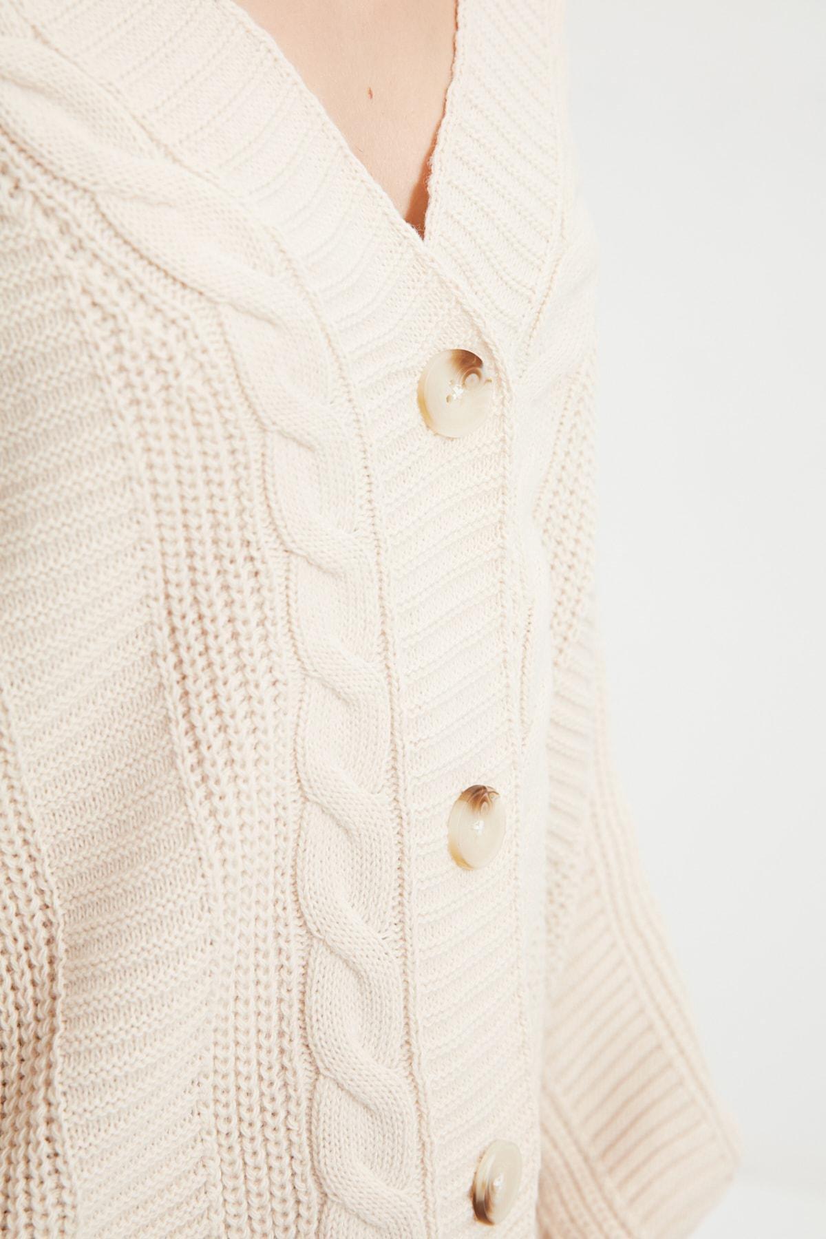 Beige V Neck Cardigan, , large image number 4