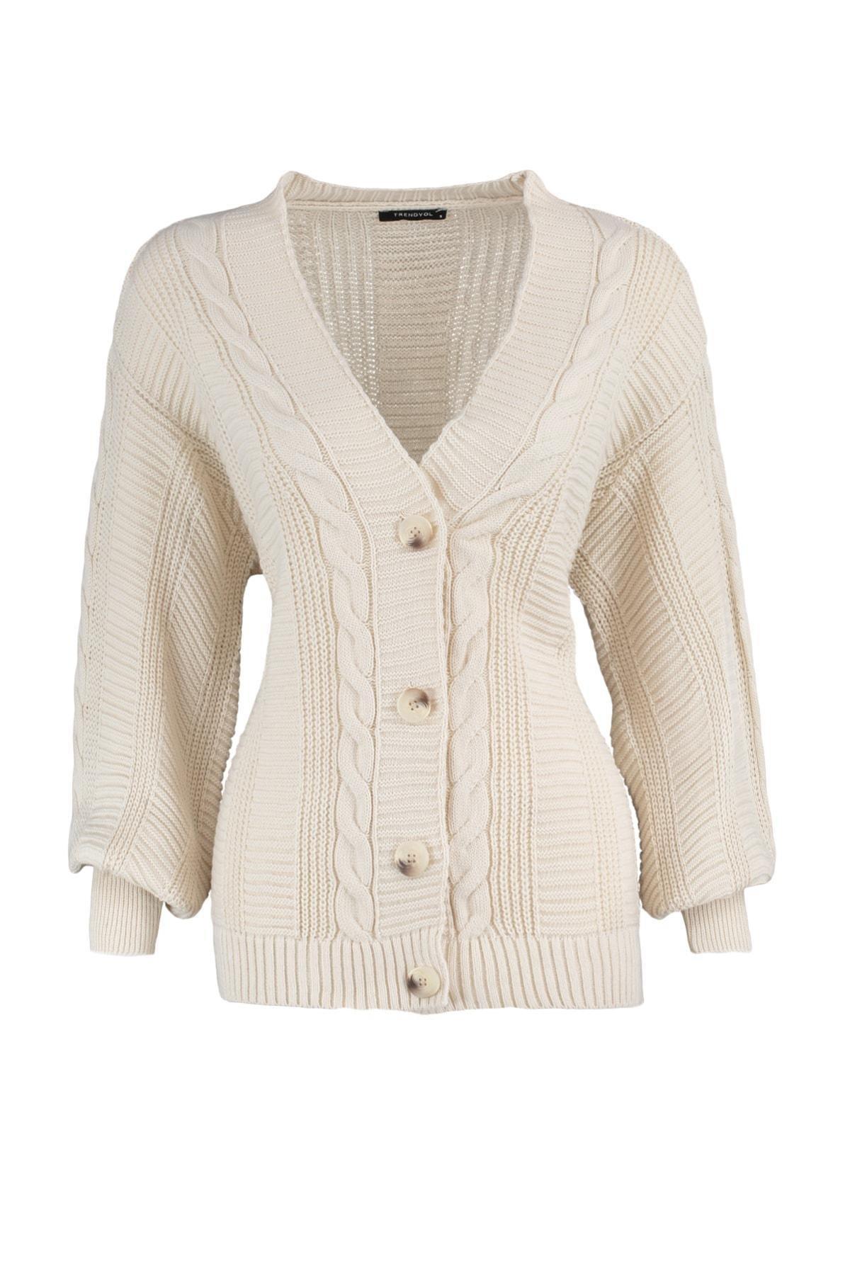 Beige V Neck Cardigan, , large image number 6