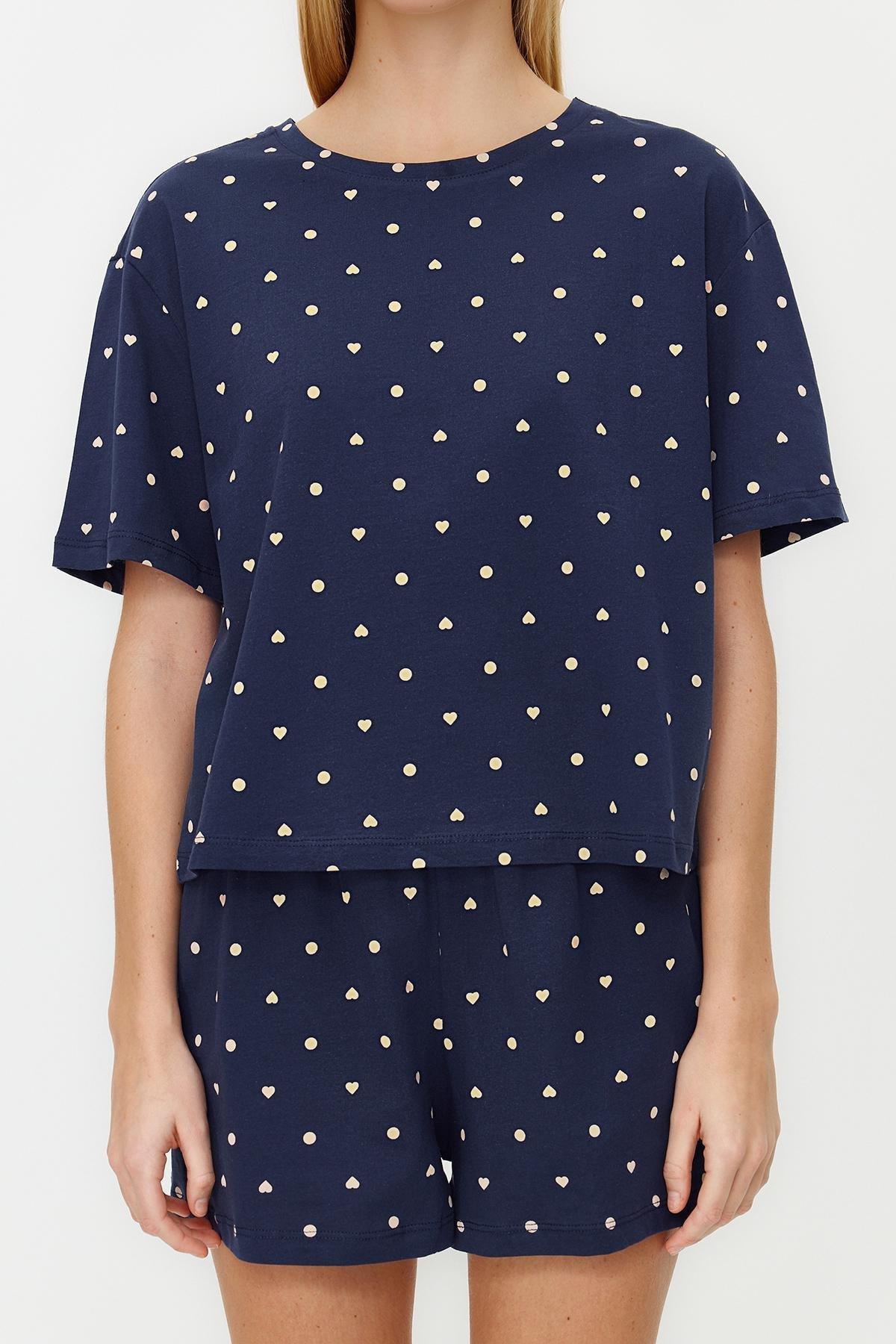 Navy Patterned Knitted Pyjamas Set <br>, , large image number 3