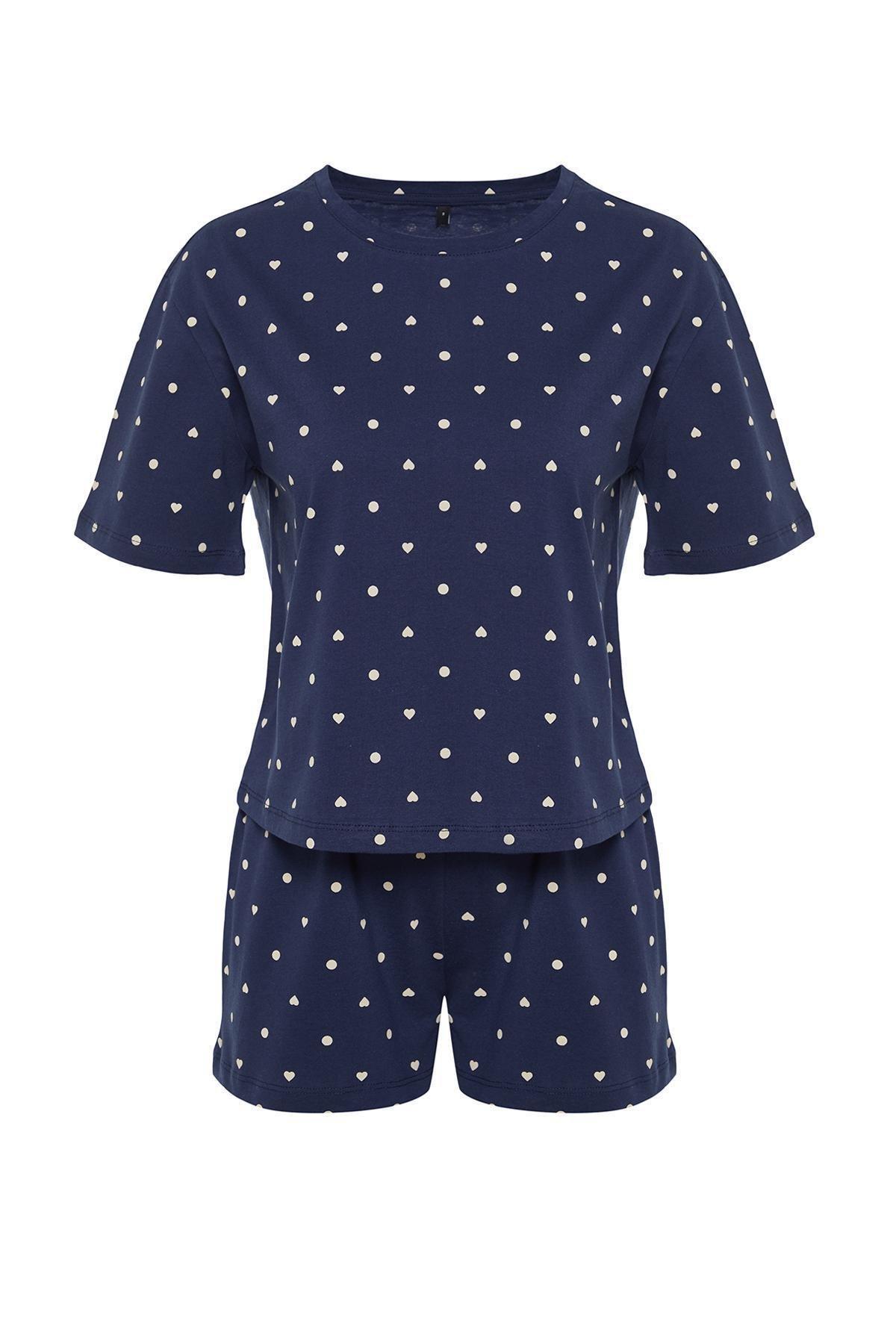 Navy Patterned Knitted Pyjamas Set <br>, , large image number 5
