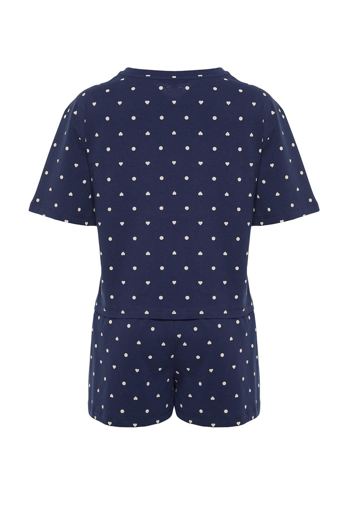Navy Patterned Knitted Pyjamas Set <br>, , large image number 6
