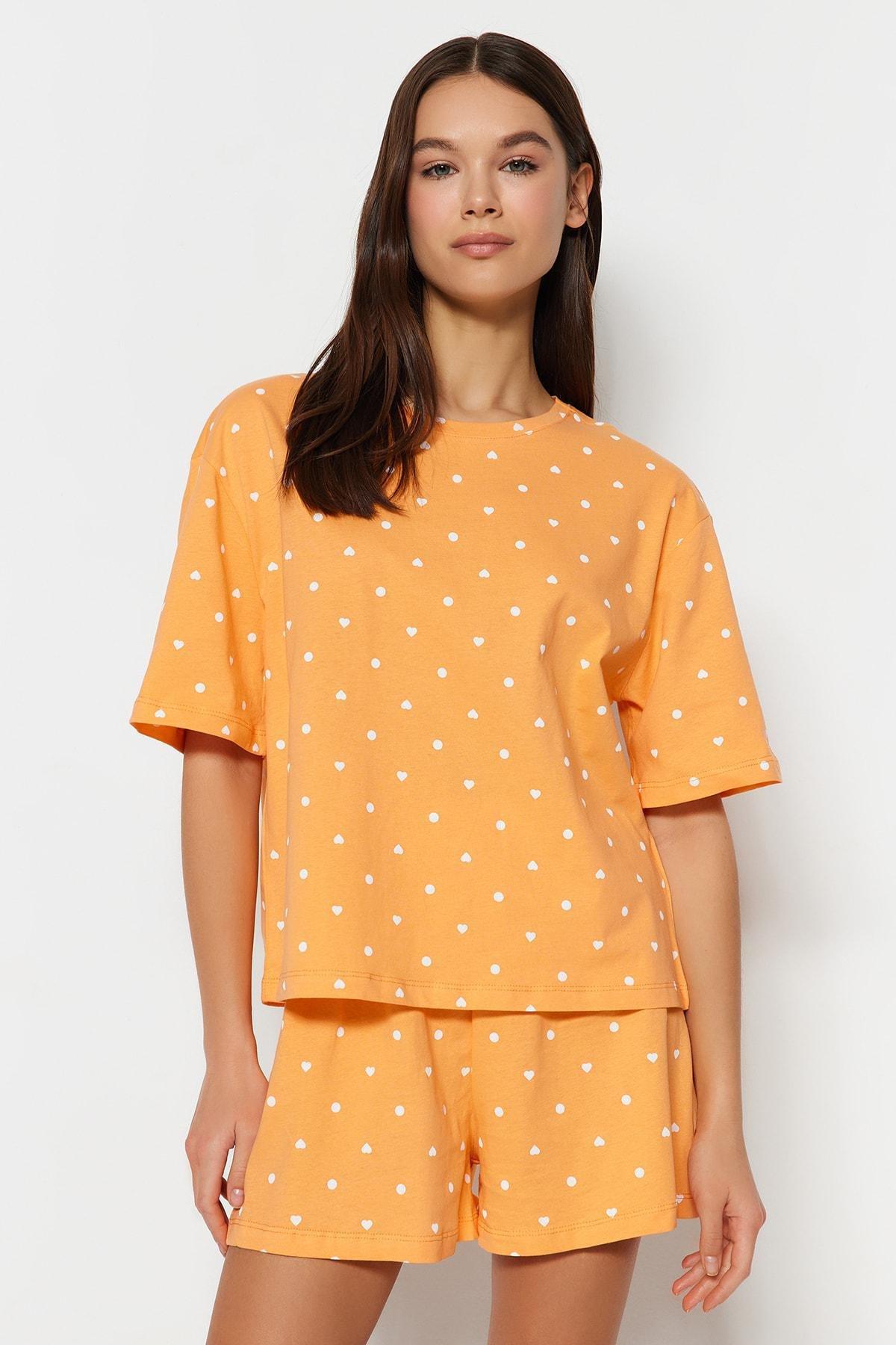 Orange Patterned Knitted Pyjamas Set, , large image number 0