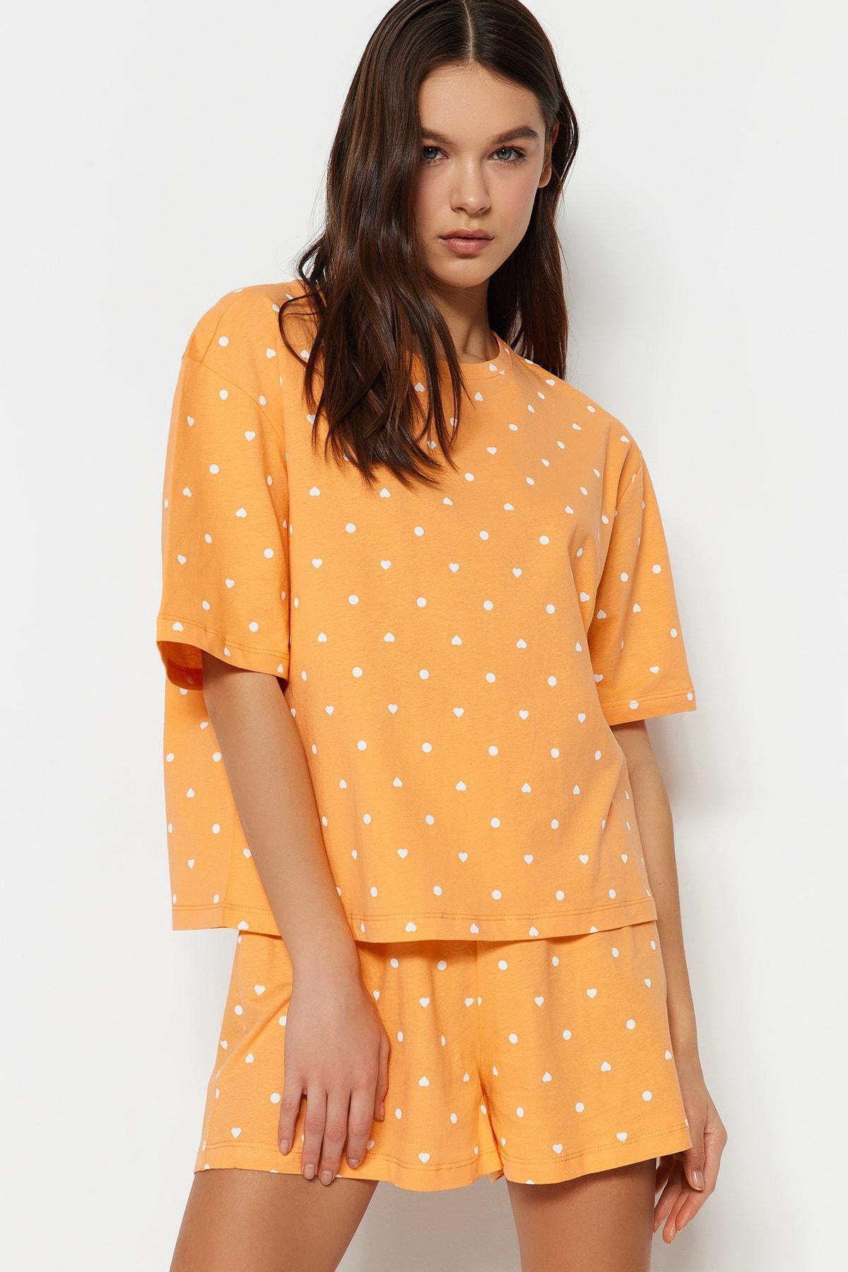 Orange Patterned Knitted Pyjamas Set, , large image number 1
