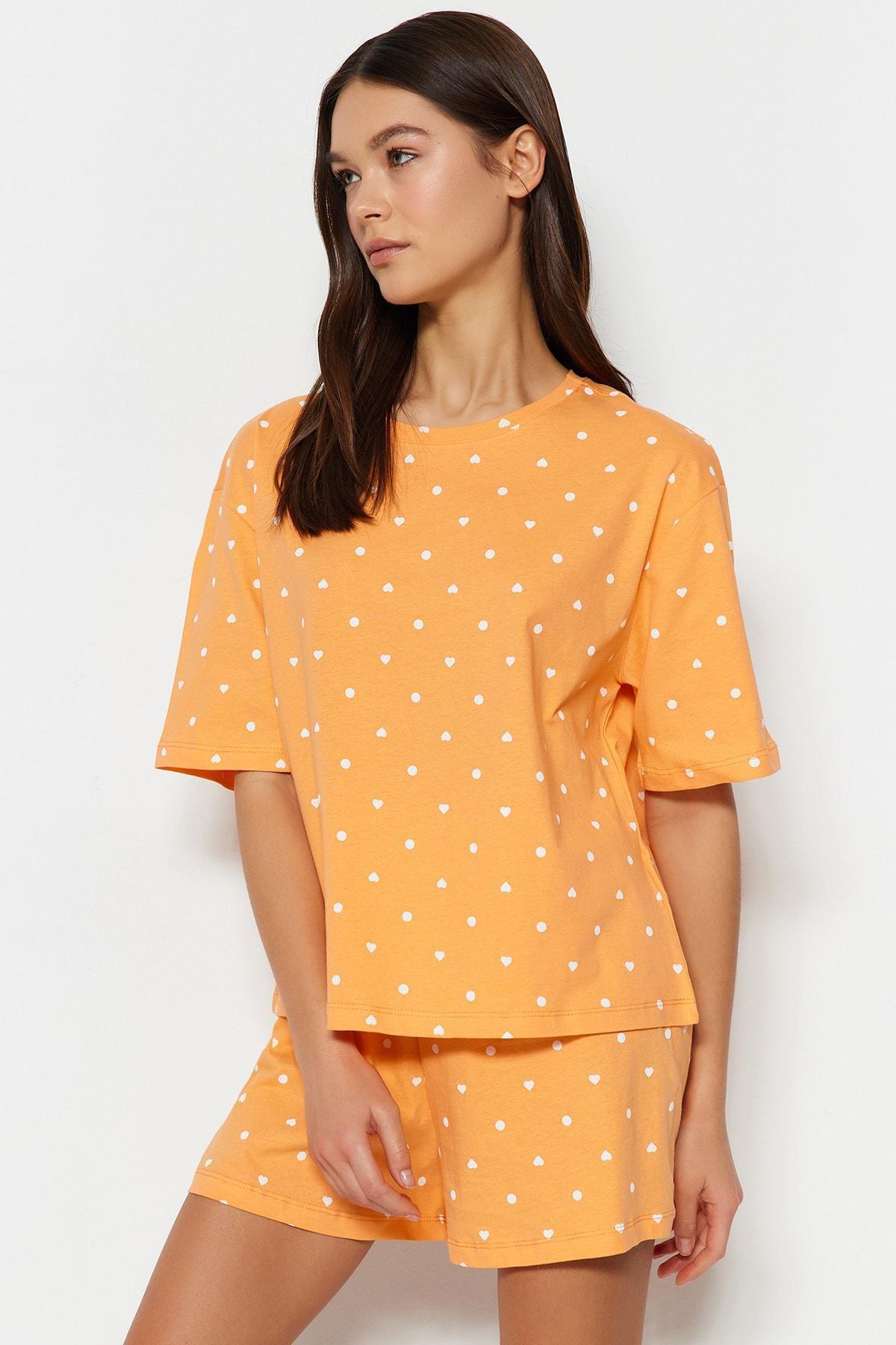 Orange Patterned Knitted Pyjamas Set, , large image number 2