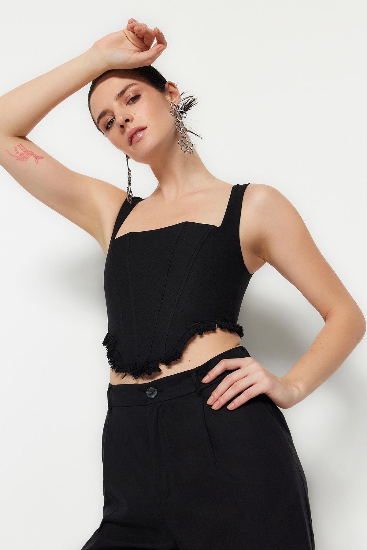 Black Plain Crop Top, , large image number 0