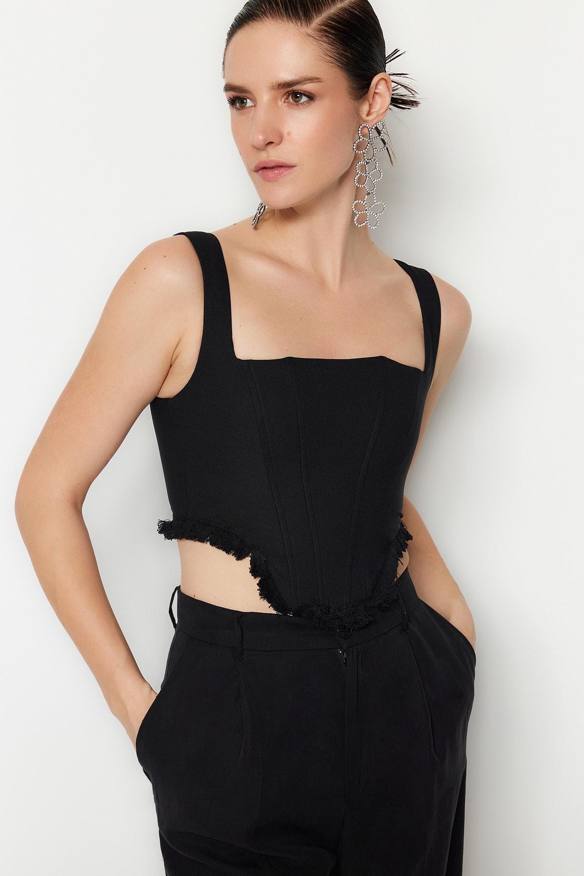 Black Plain Crop Top, , large image number 1