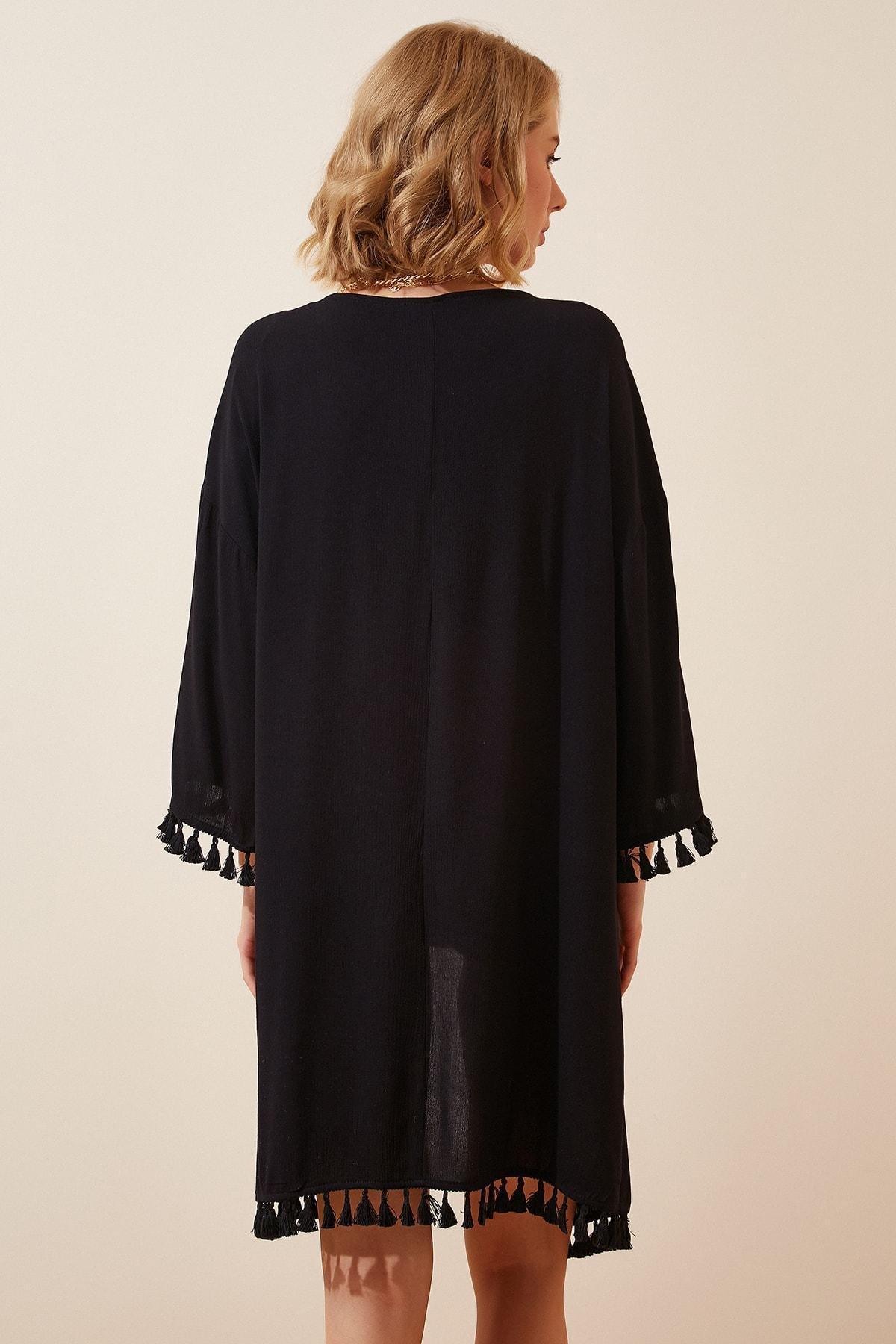 Black Double Breasted Plain Caftan, BLACK, large image number 5