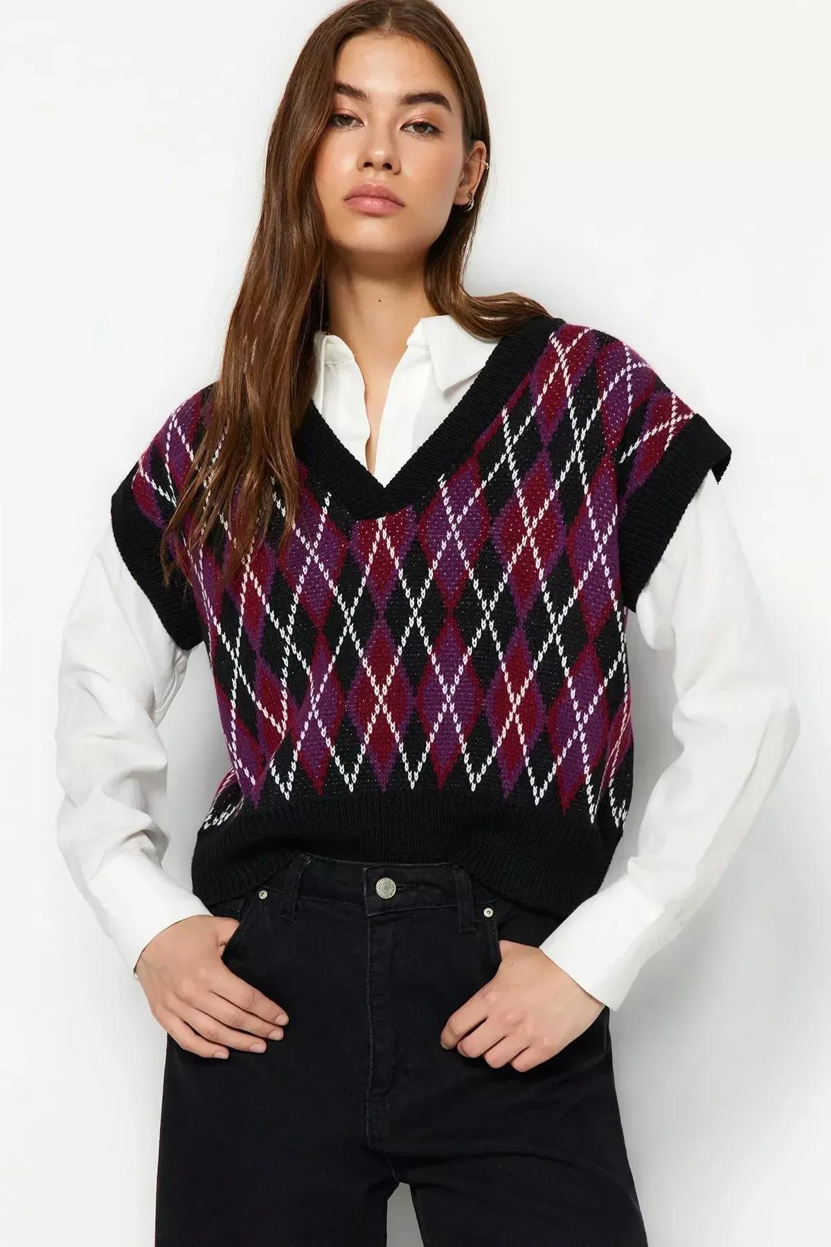 Black Oversize Sweater Vest, Black, large image number 0