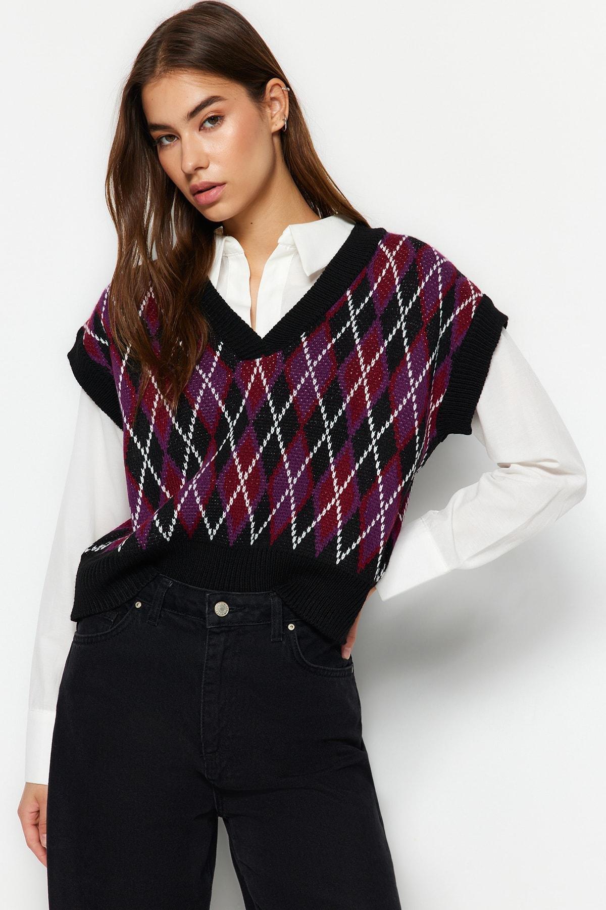Black Oversize Sweater Vest, Black, large image number 3