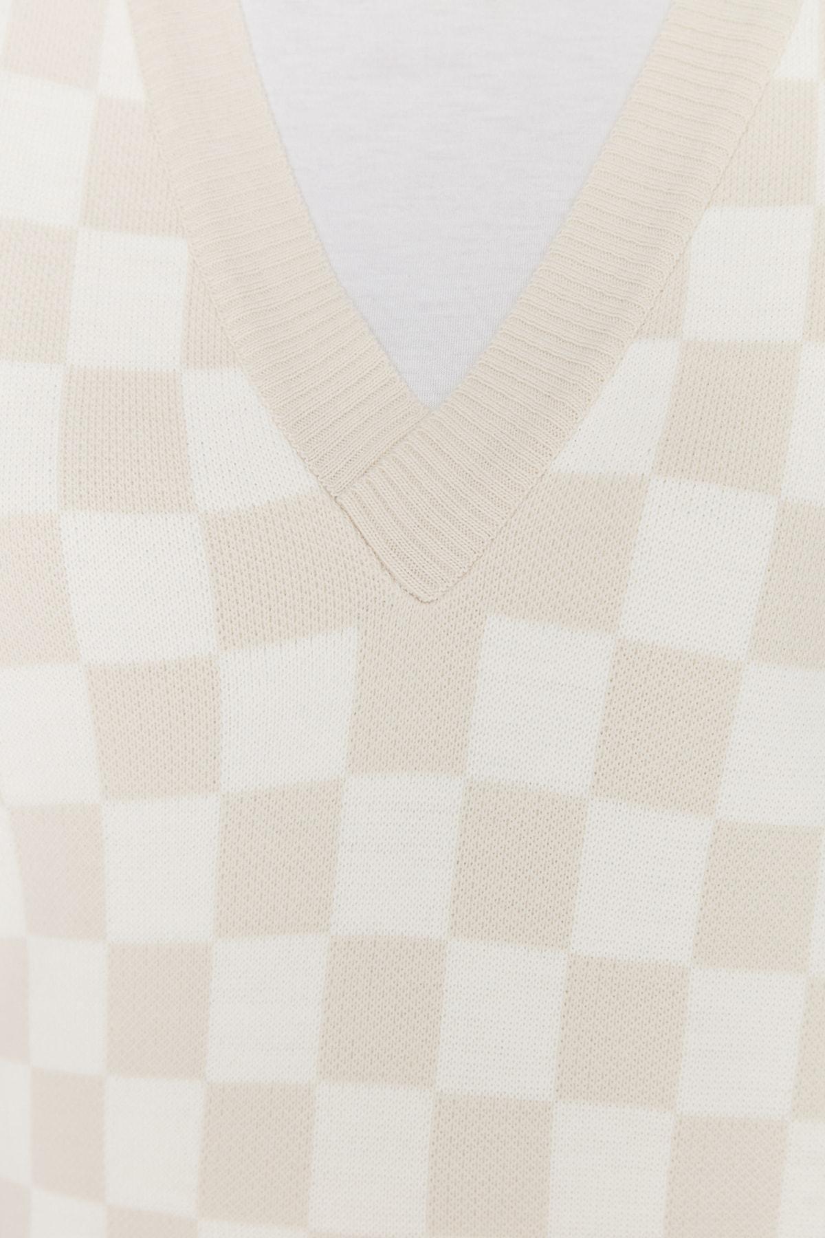 Beige Plaid Sweater Vest, C101_6997, large image number 3