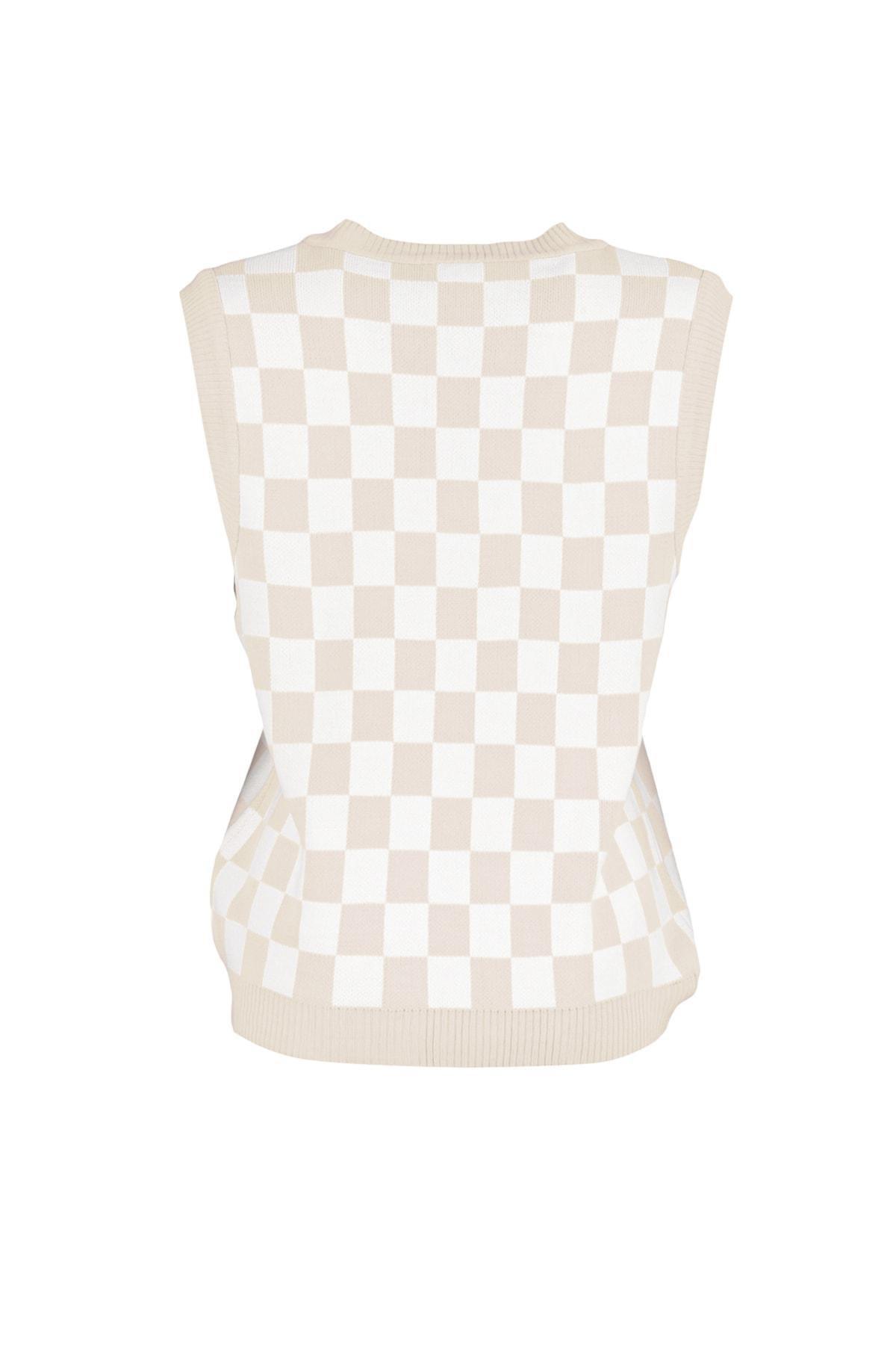 Beige Plaid Sweater Vest, C101_6997, large image number 6