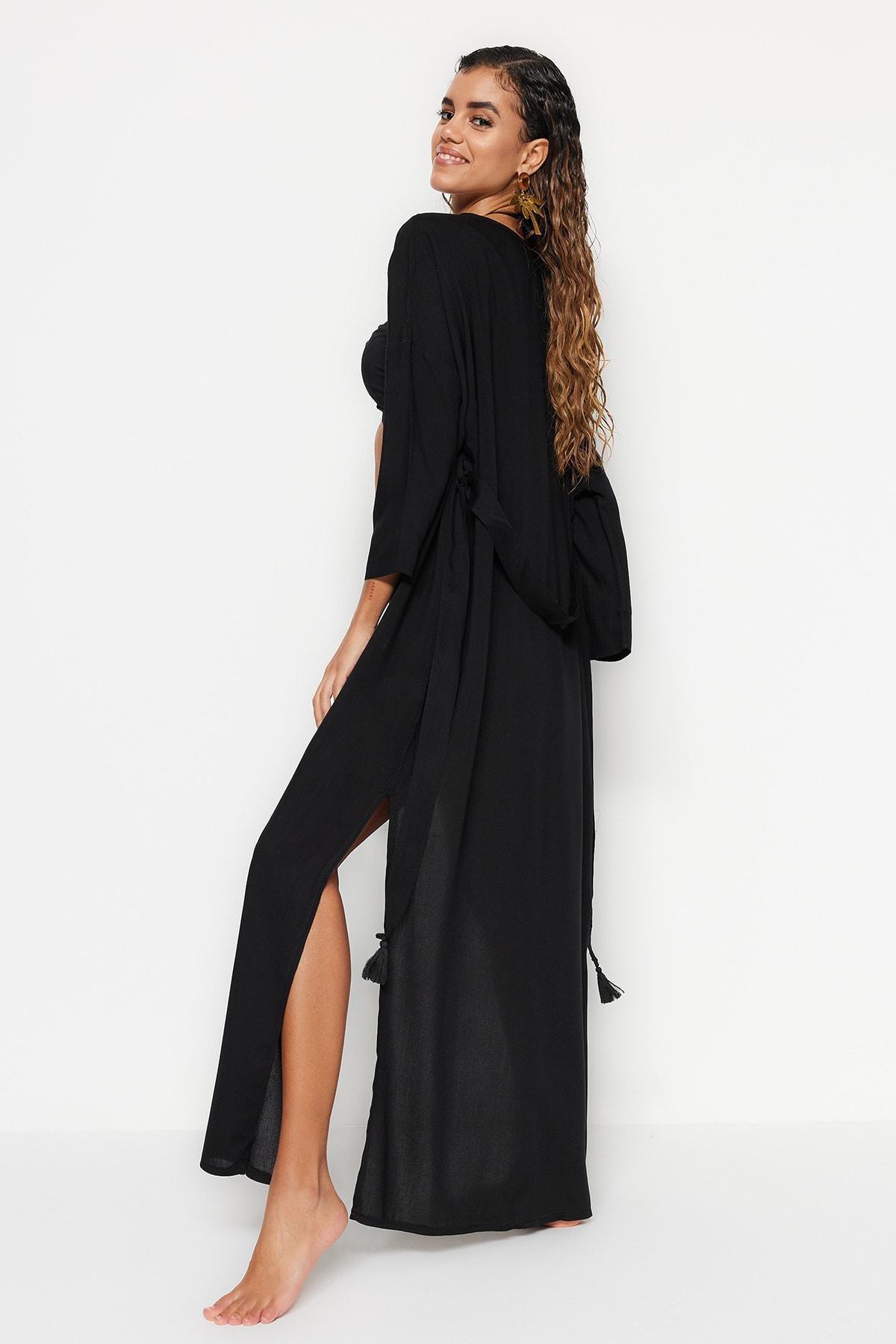 Black Paisley V-Neck Caftan, , large image number 6