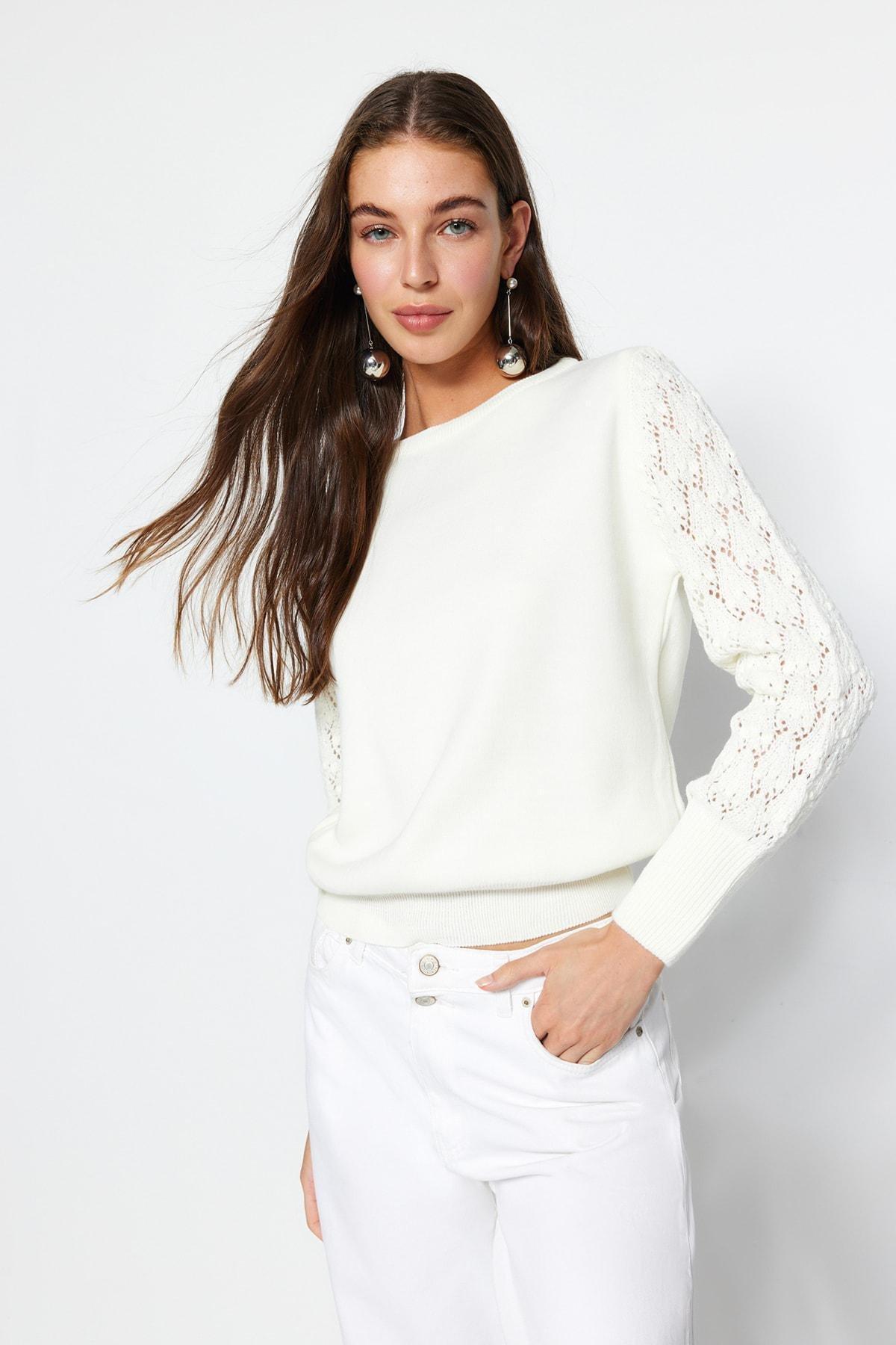White Crew Neck Sweater, , large image number 2
