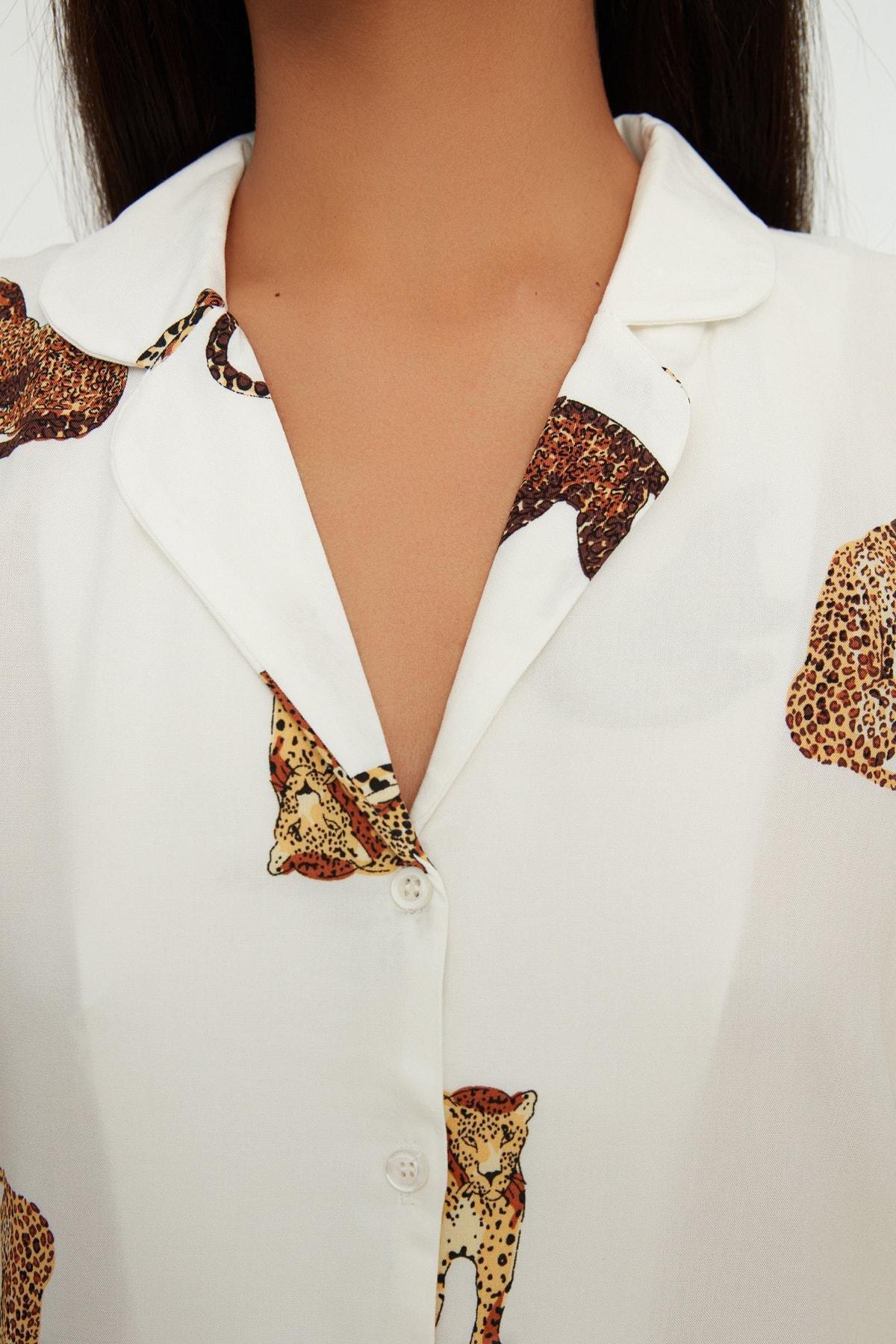 White Animal Print Mid Waist Pajama Set, , large image number 2