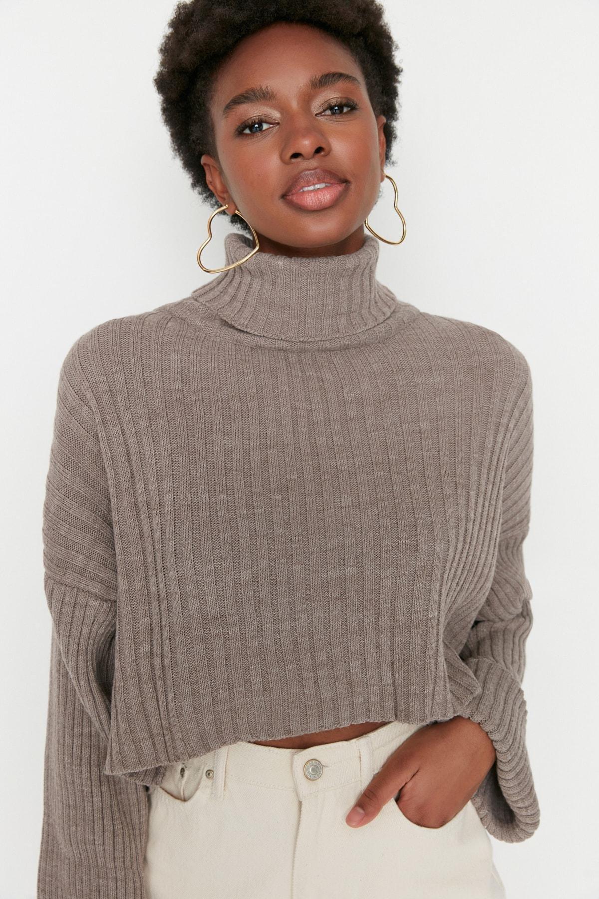 Brown Turtleneck Sweater, , large image number 0