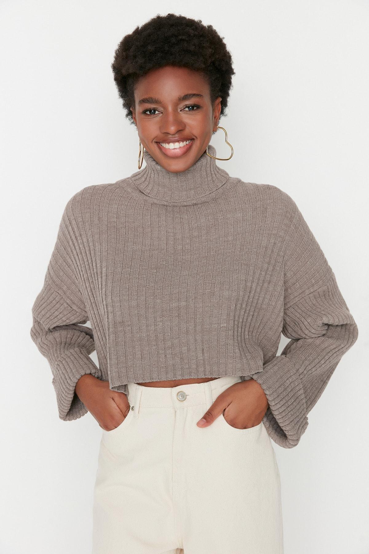 Brown Turtleneck Sweater, , large image number 1