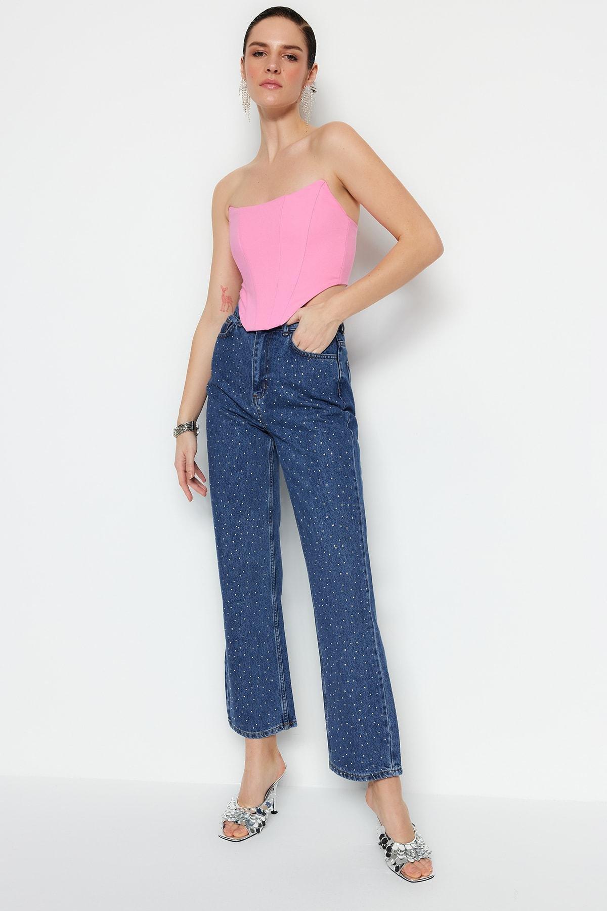 Pink Strapless Crop Top, , large image number 1