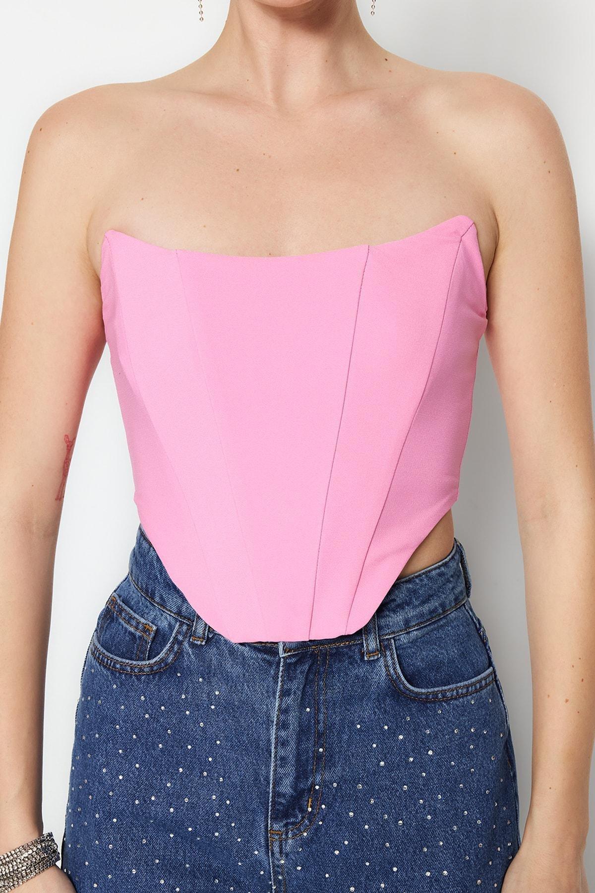 Pink Strapless Crop Top, , large image number 3