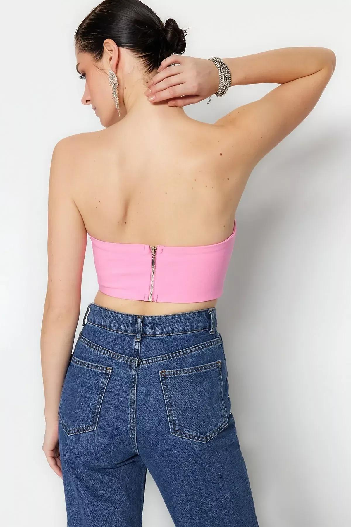 Pink Strapless Crop Top, , large image number 6