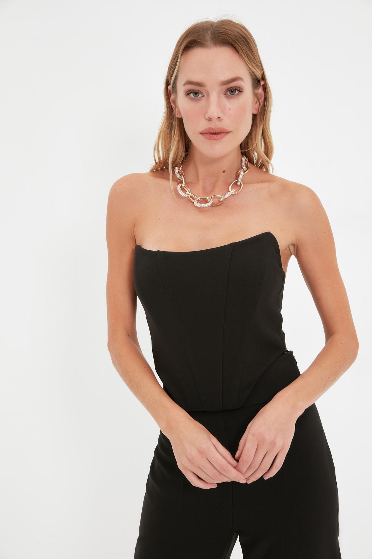 Black Strapless Crop Top, , large image number 0
