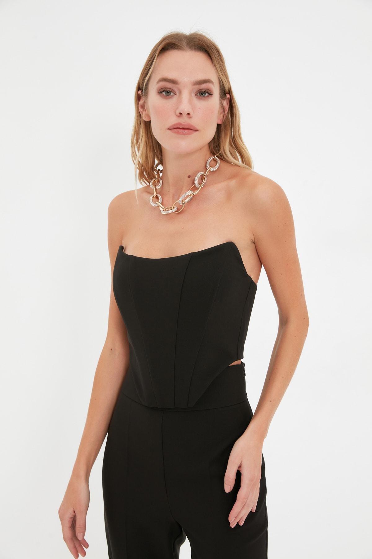 Black Strapless Crop Top, , large image number 1