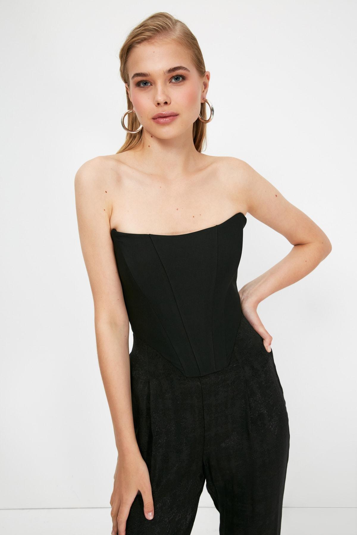 Black Strapless Crop Top, , large image number 8