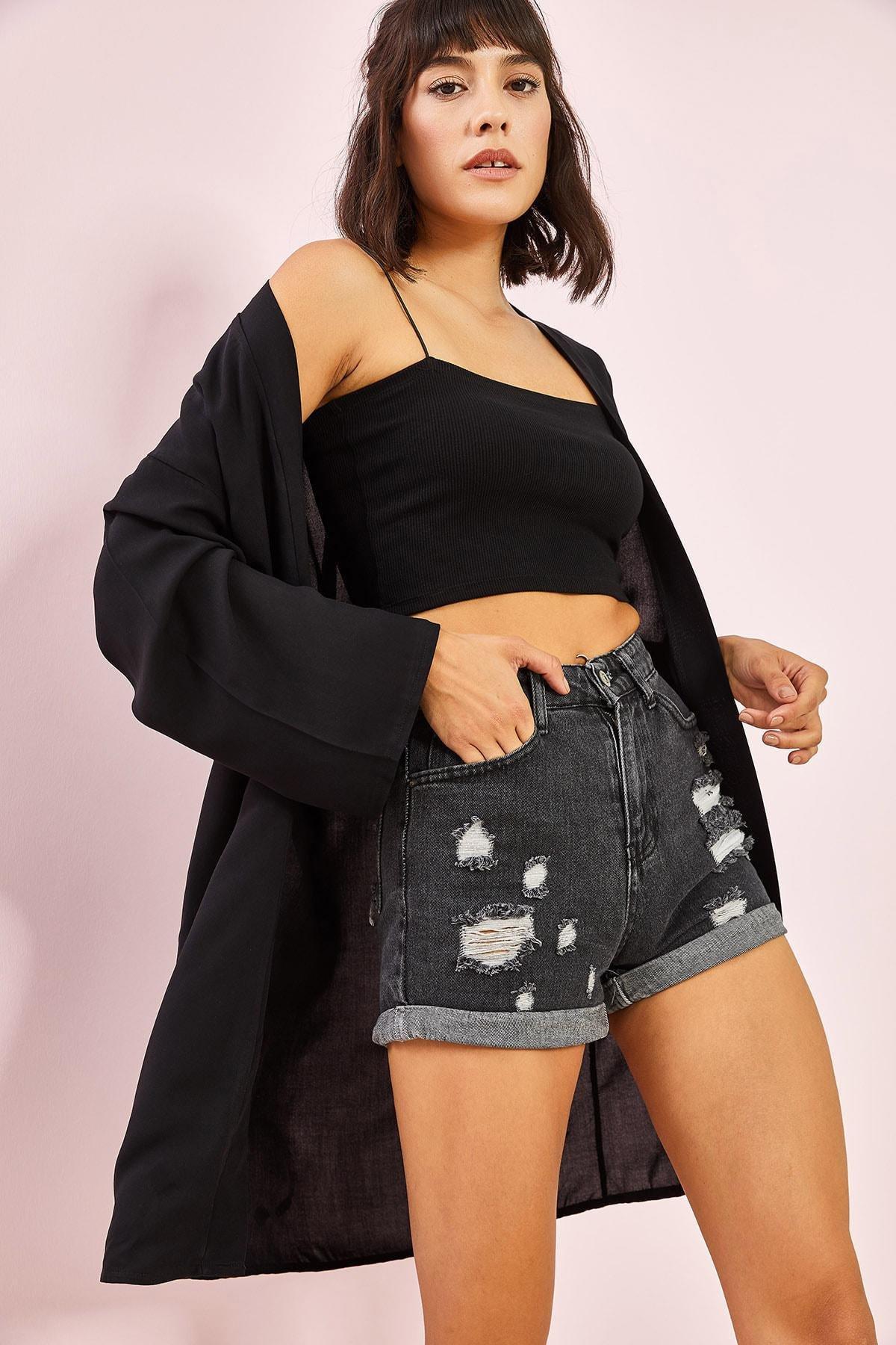 Black Basic Oversize Kimono, , large image number 1