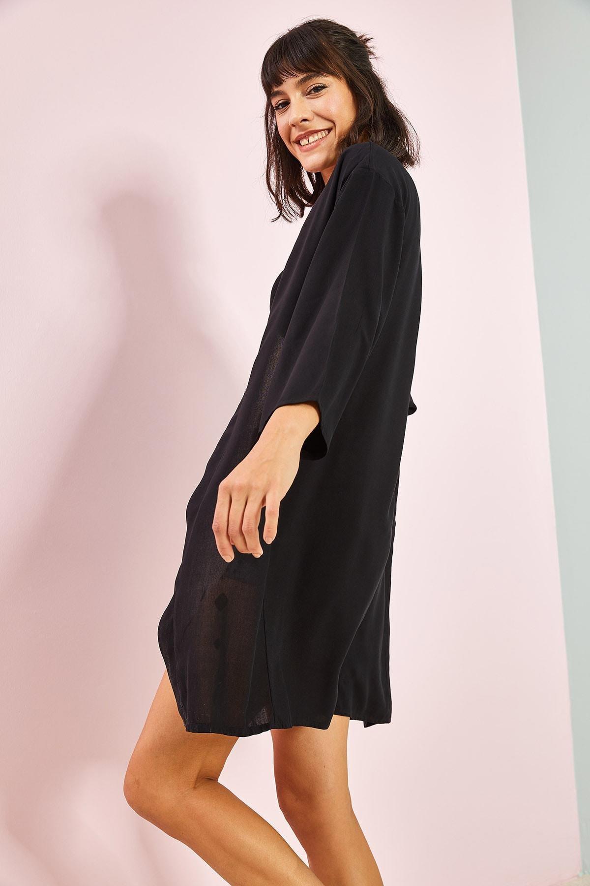 Black Basic Oversize Kimono, , large image number 3