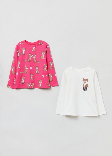 OVS - Pink Long Sleeved Printed T Shirt, Set Of 2, Kids Girls