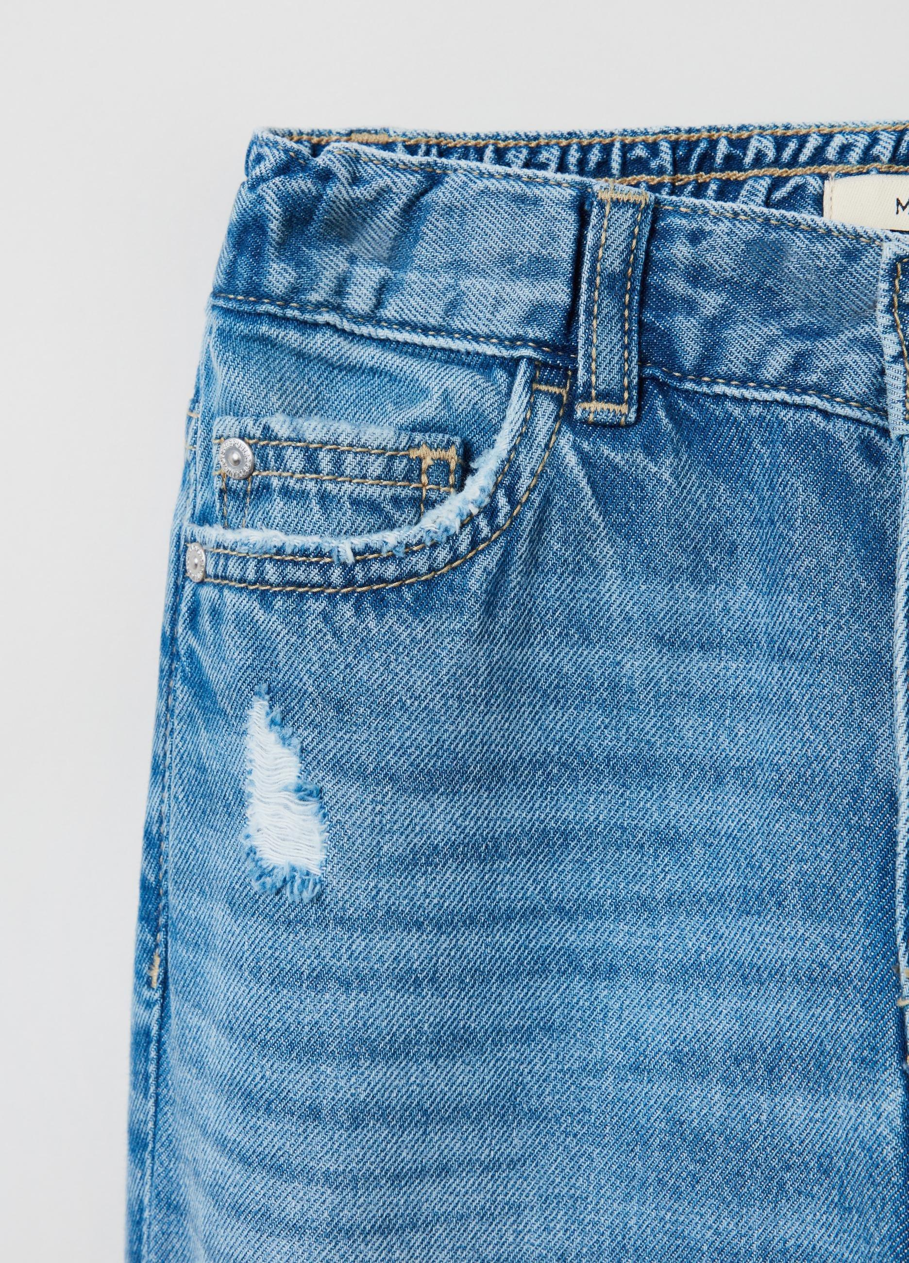 OVS Blue Five-Pocket Mum-Fit Jeans With Abrasions, Unisex Kids