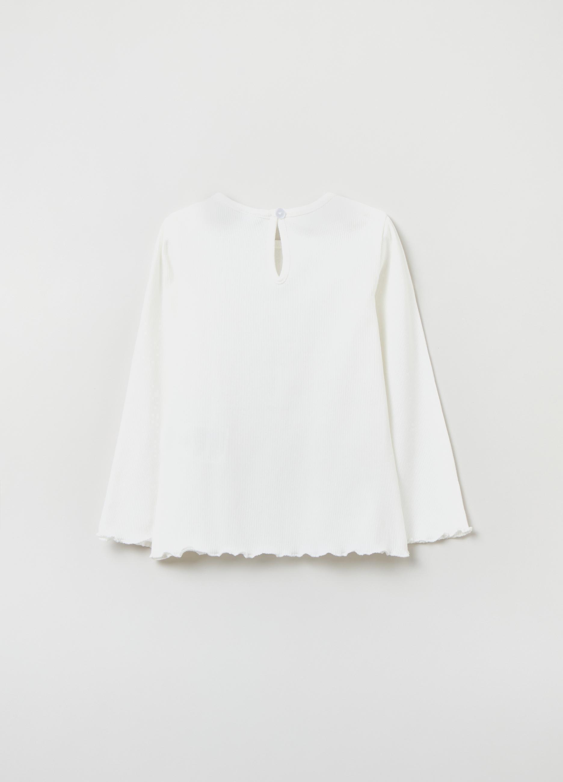 Gant - White T-Shirt With Long Ribbed Sleeves